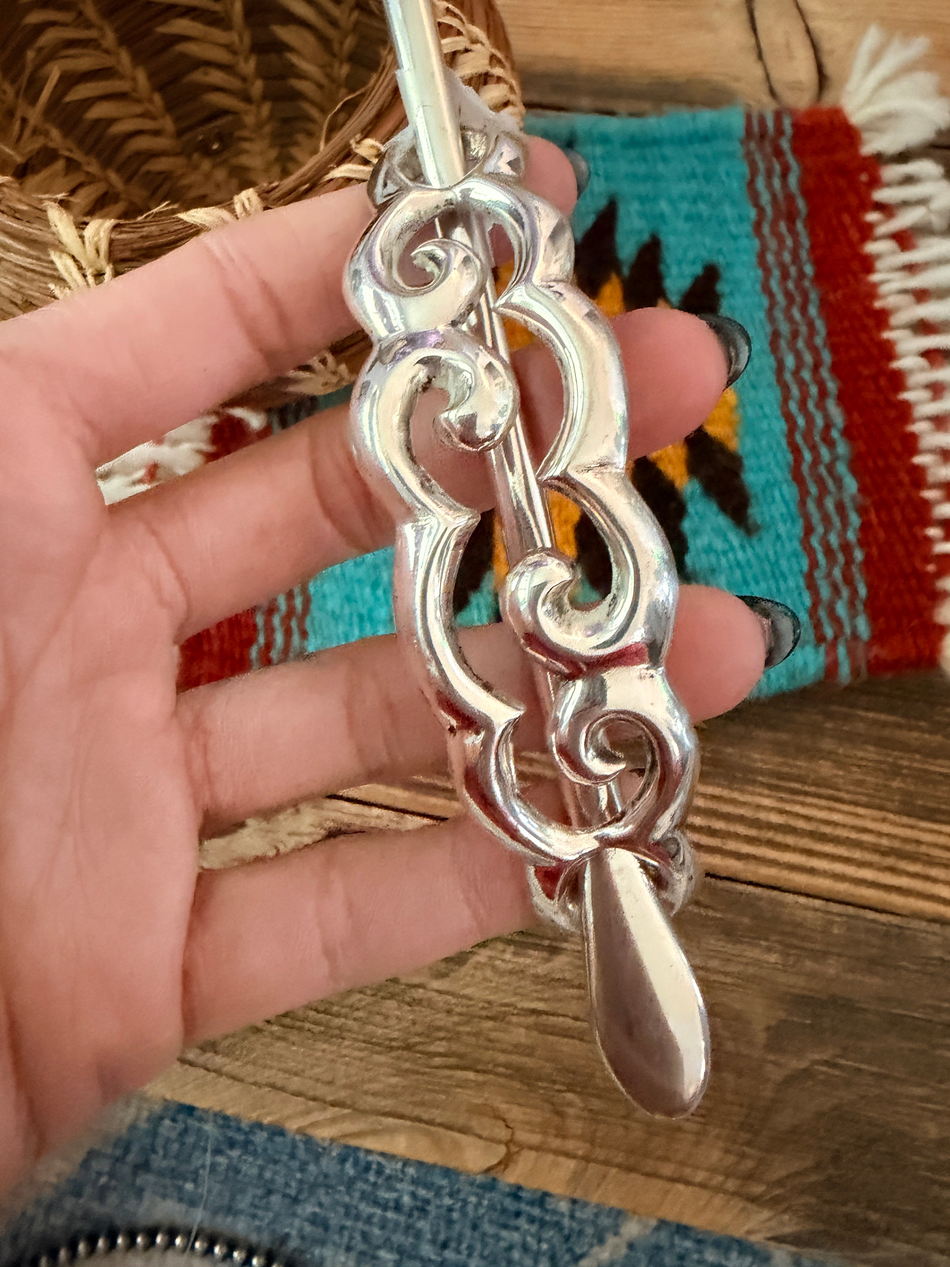 Handcrafted Old Pawn Sterling Silver Hair Pin by Frank Chee