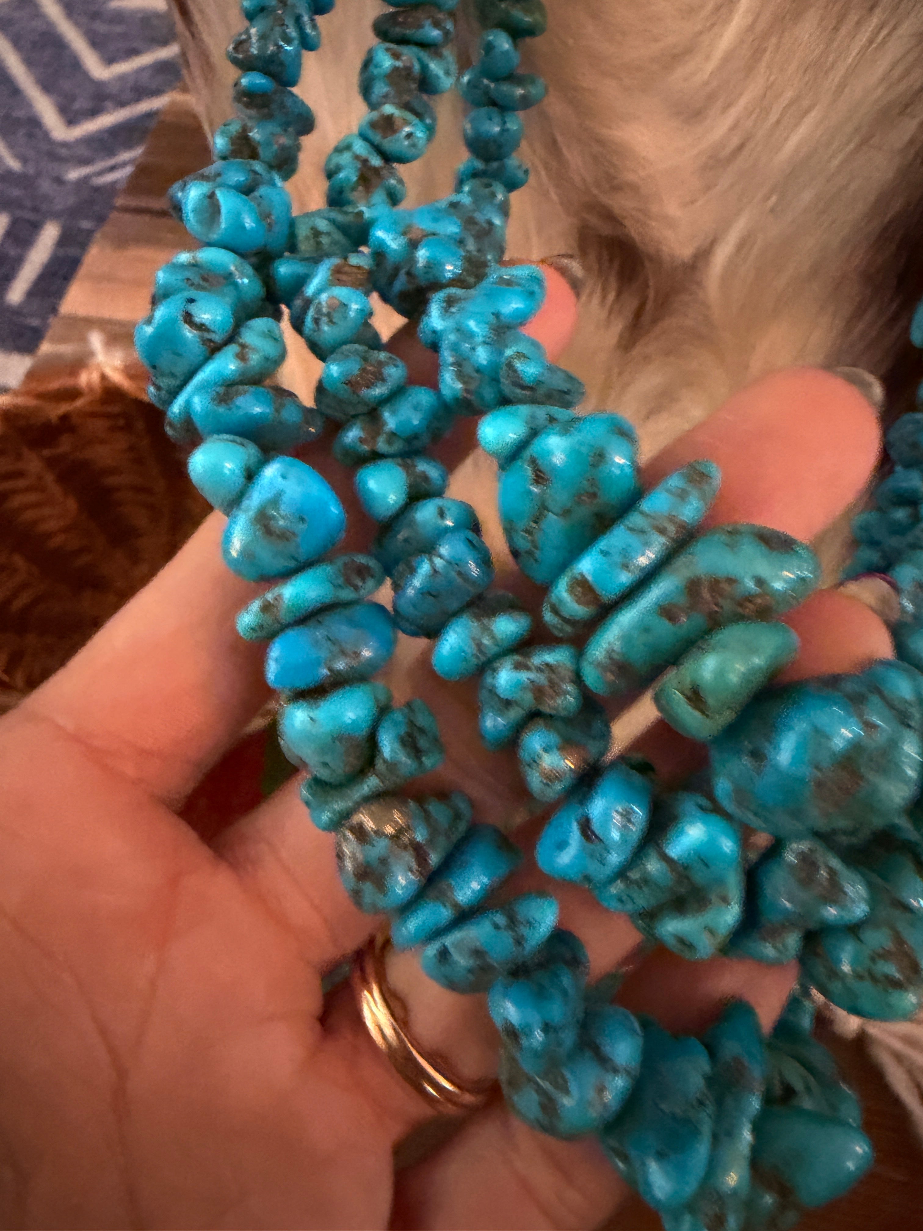 Old Pawn Handcrafted Sleeping Beauty Turquoise Beaded 28” Necklace