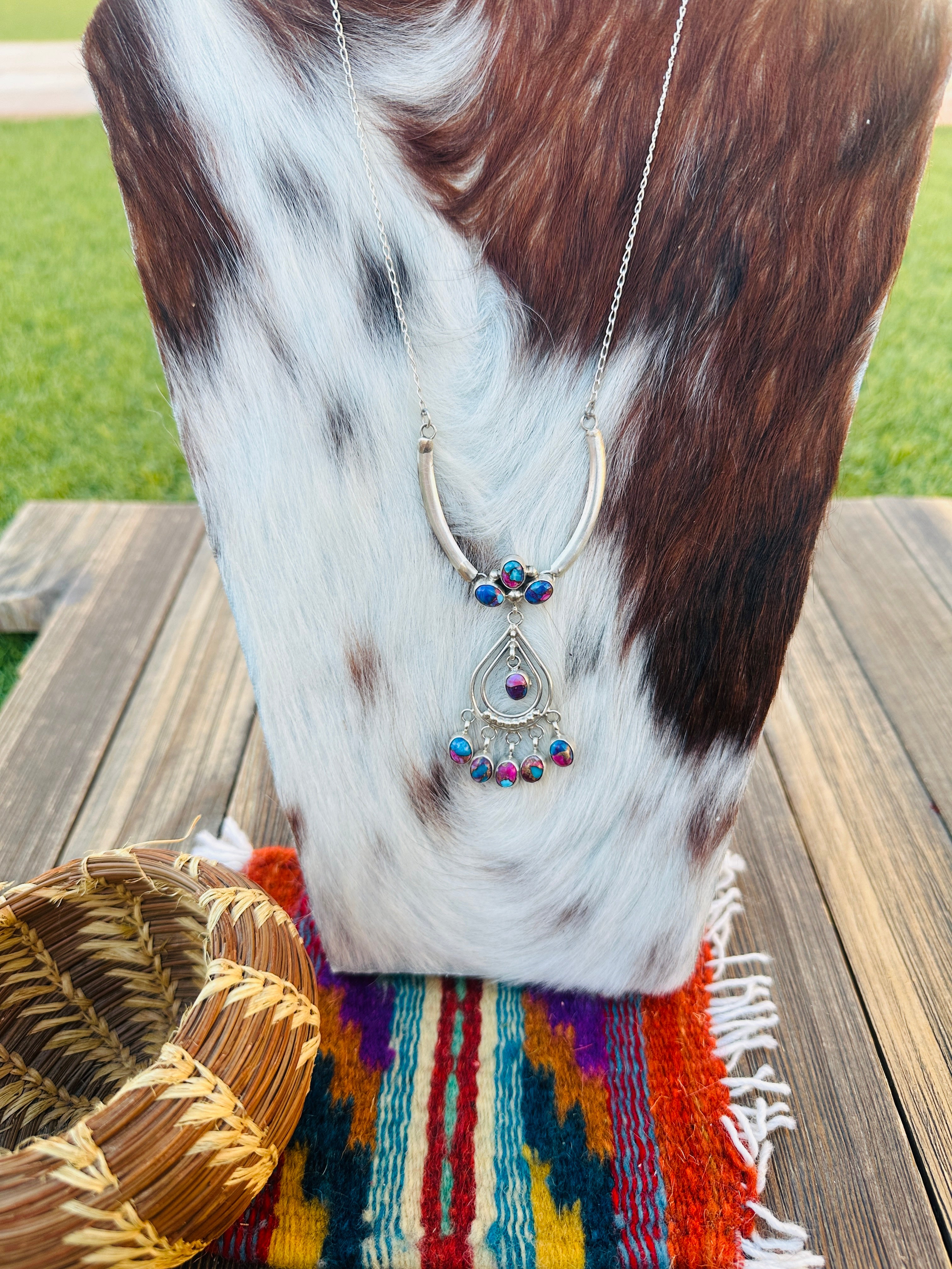 Handcrafted Pink Dream Mojave & Sterling Silver Chandelier Necklace by Pearlene Spencer