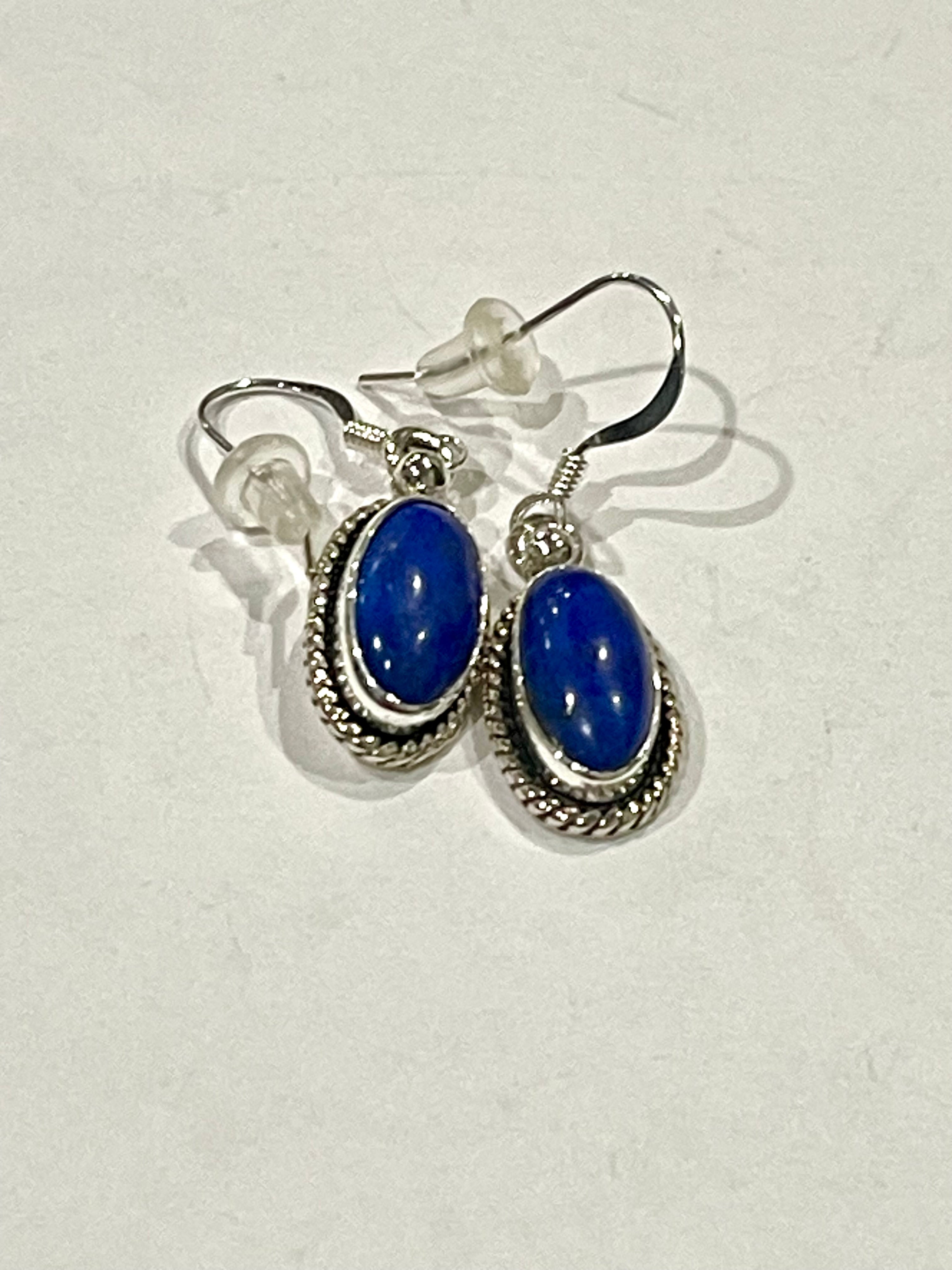 Navajo Lapis and Sterling Silver Dangle Earrings