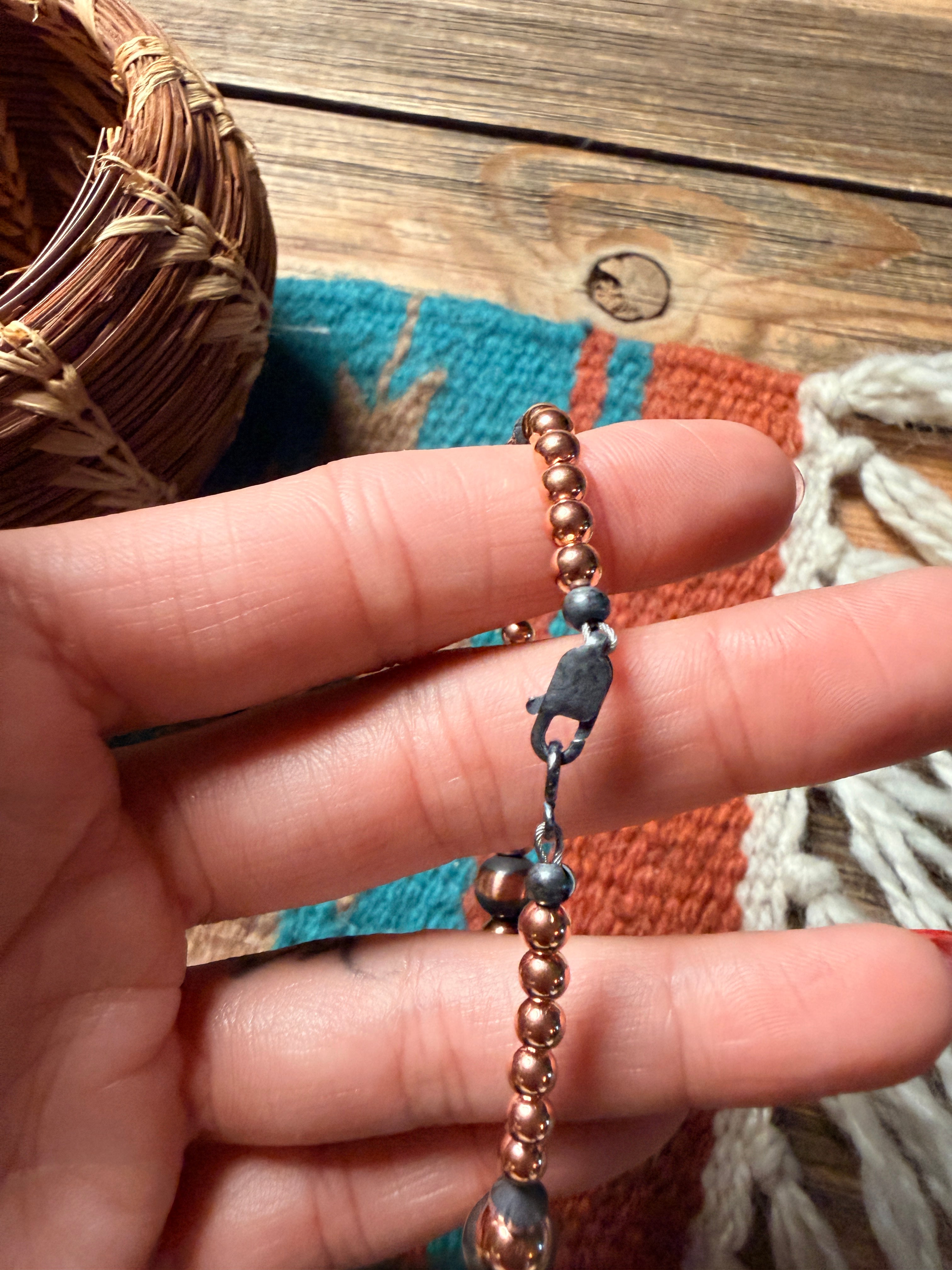 Handcrafted Copper Beaded Bracelet 7.5”