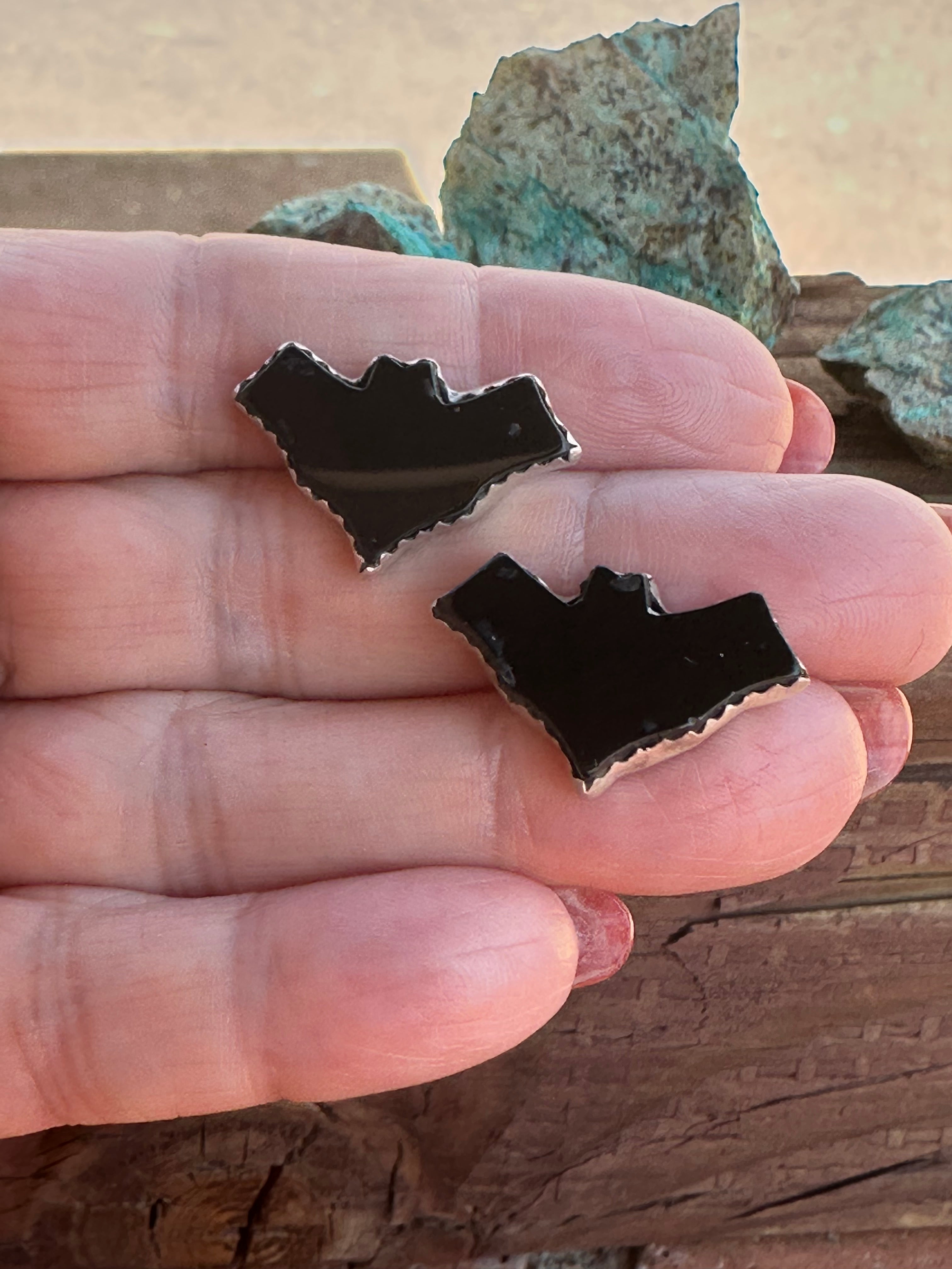 Halloween Collection Handmade Sterling Silver and Onyx Bat post earrings