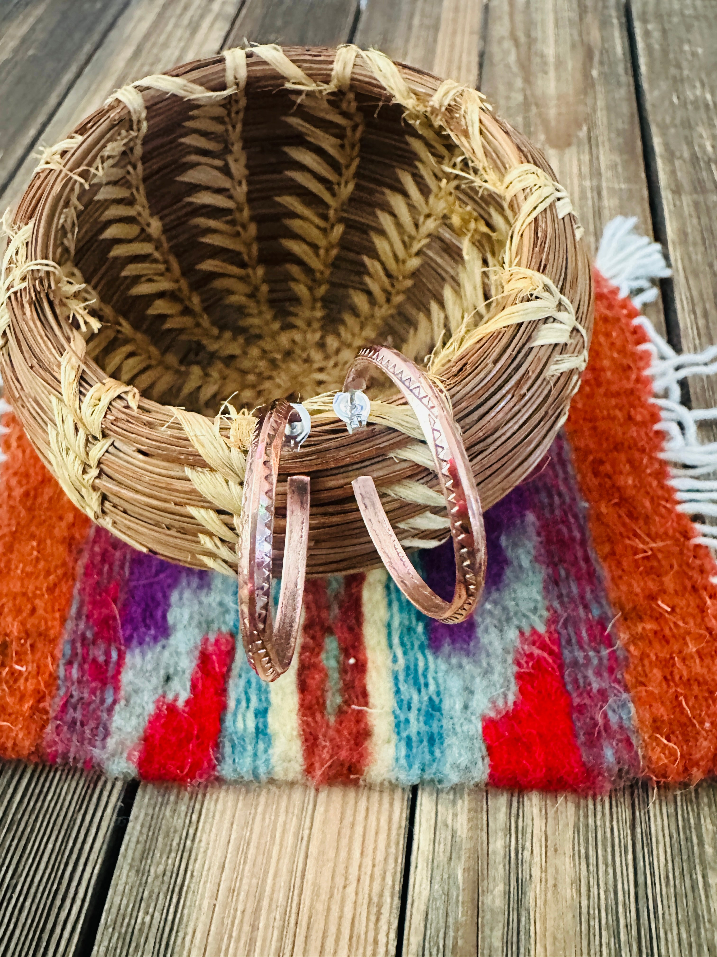 Hand Stamped Copper Hoop Earrings