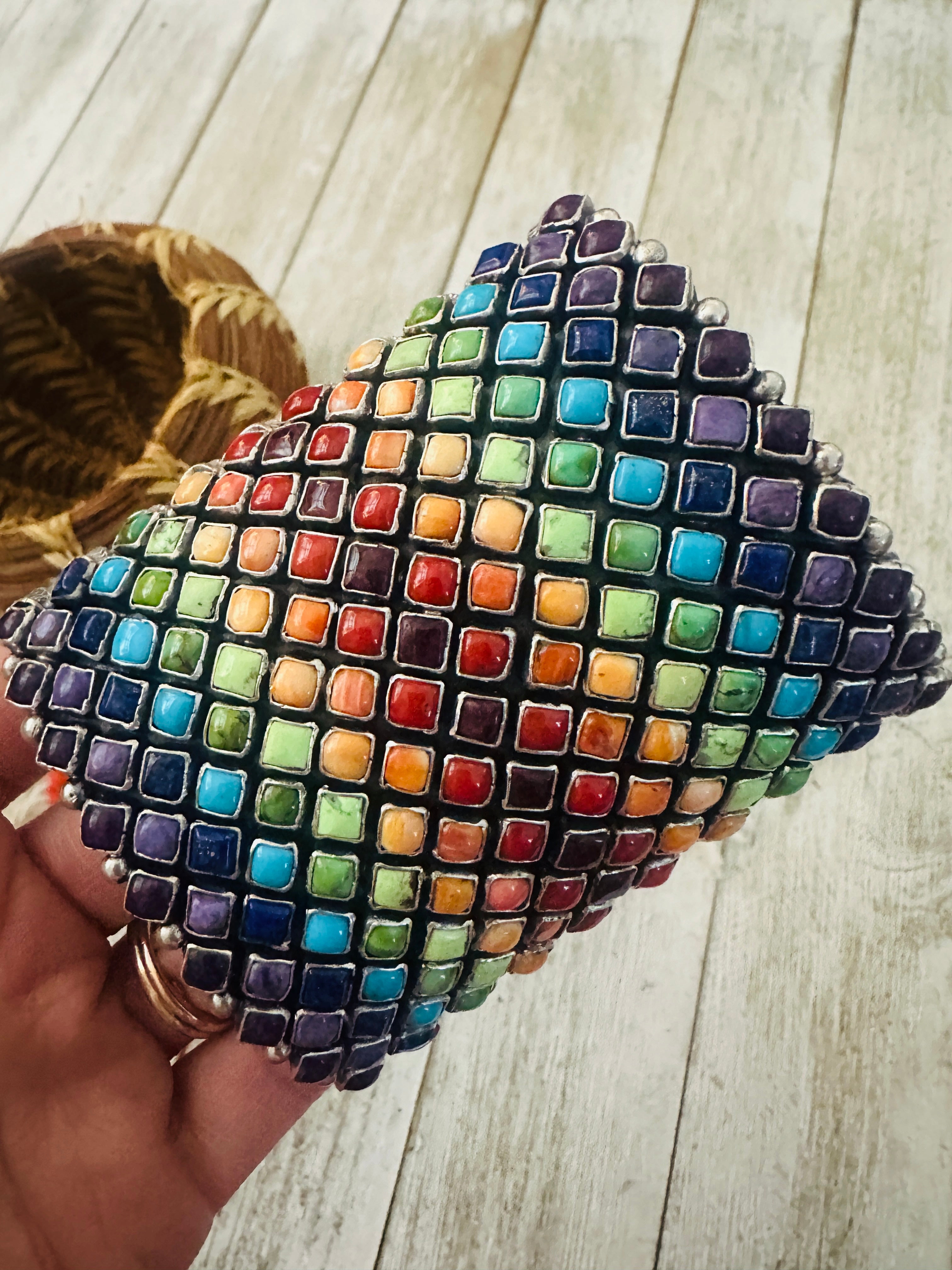 Handcrafted Rainbow Multi Stone & Sterling Silver Cuff Bracelet by Alice Lister