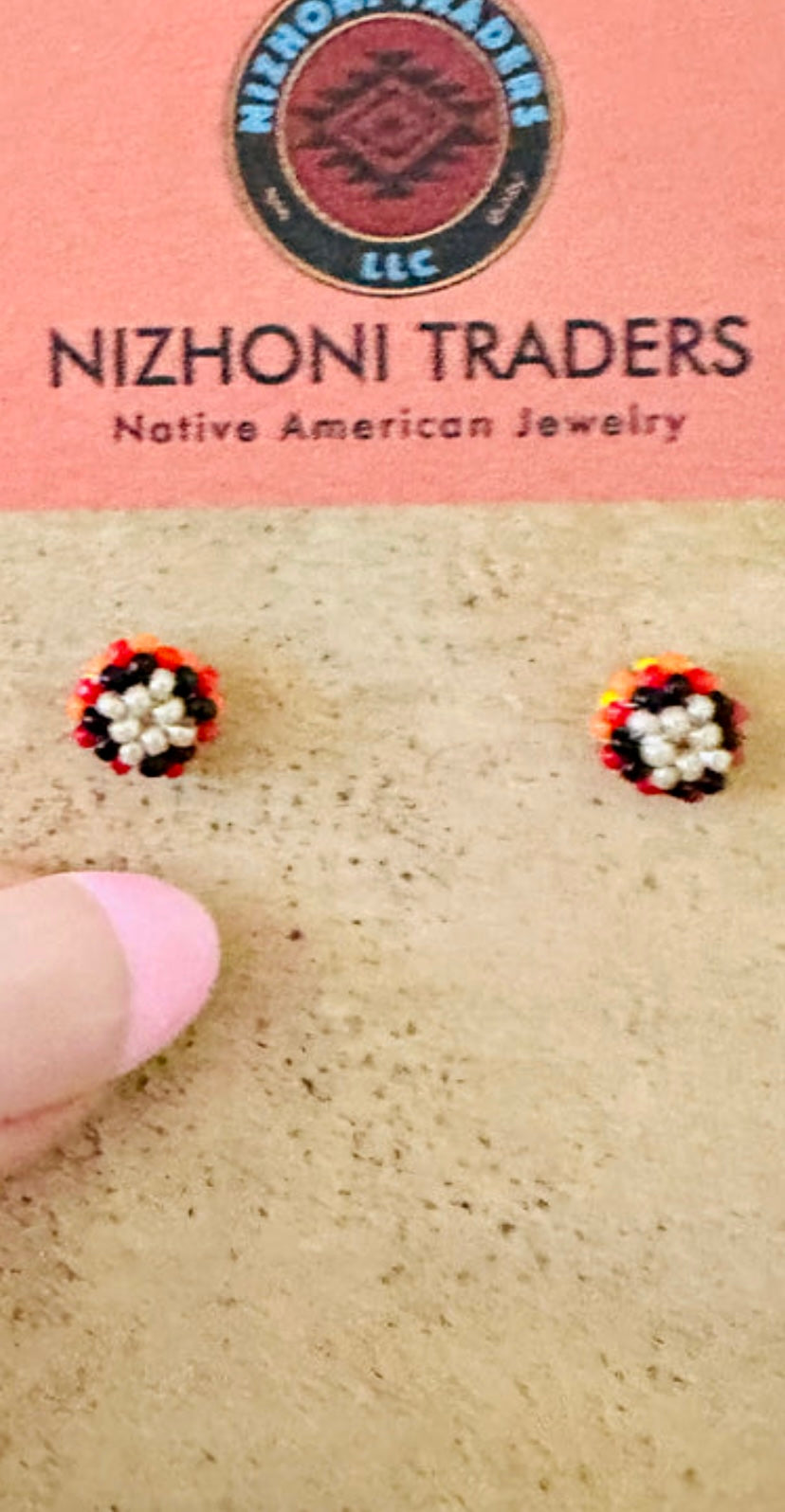 Navajo Handmade Beaded Stud Earrings-gray