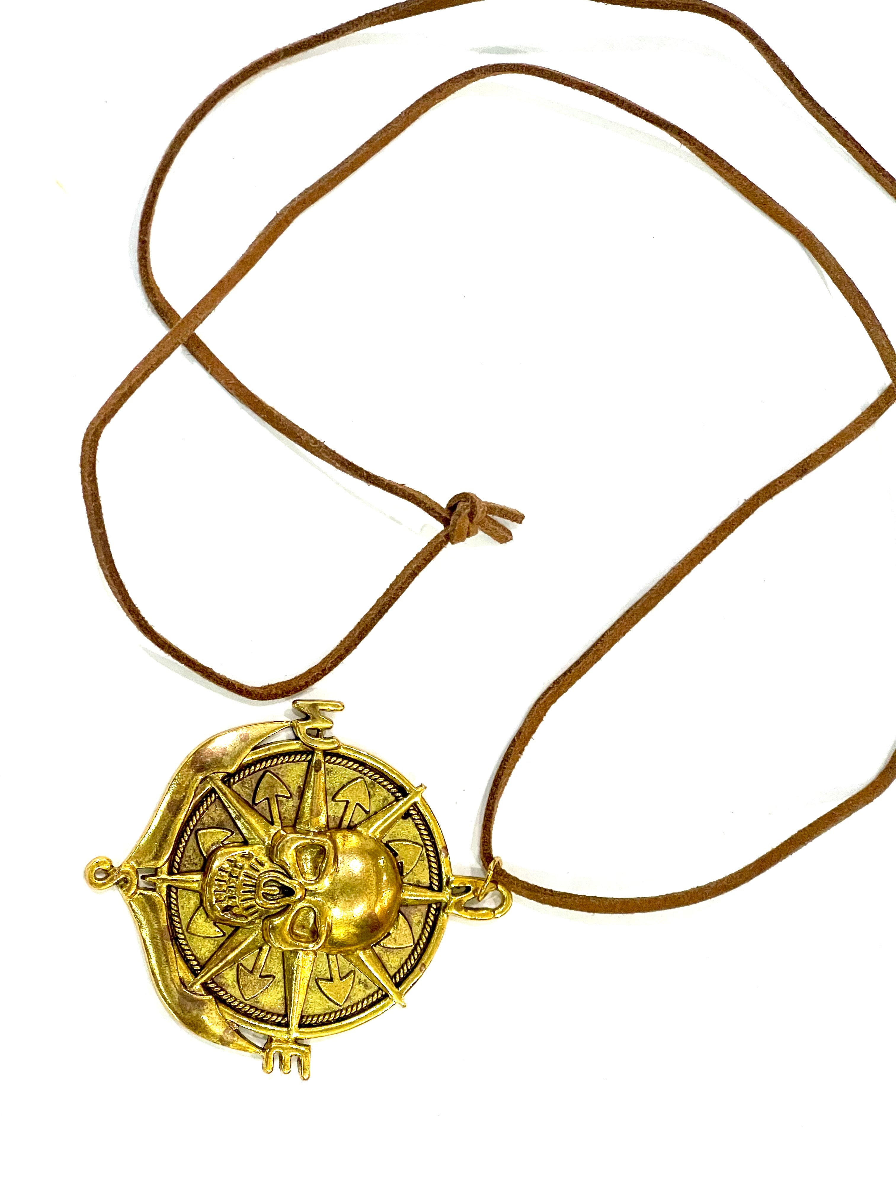 The Bijoux Vault Vintage Skull Compass Gold Plated Necklace