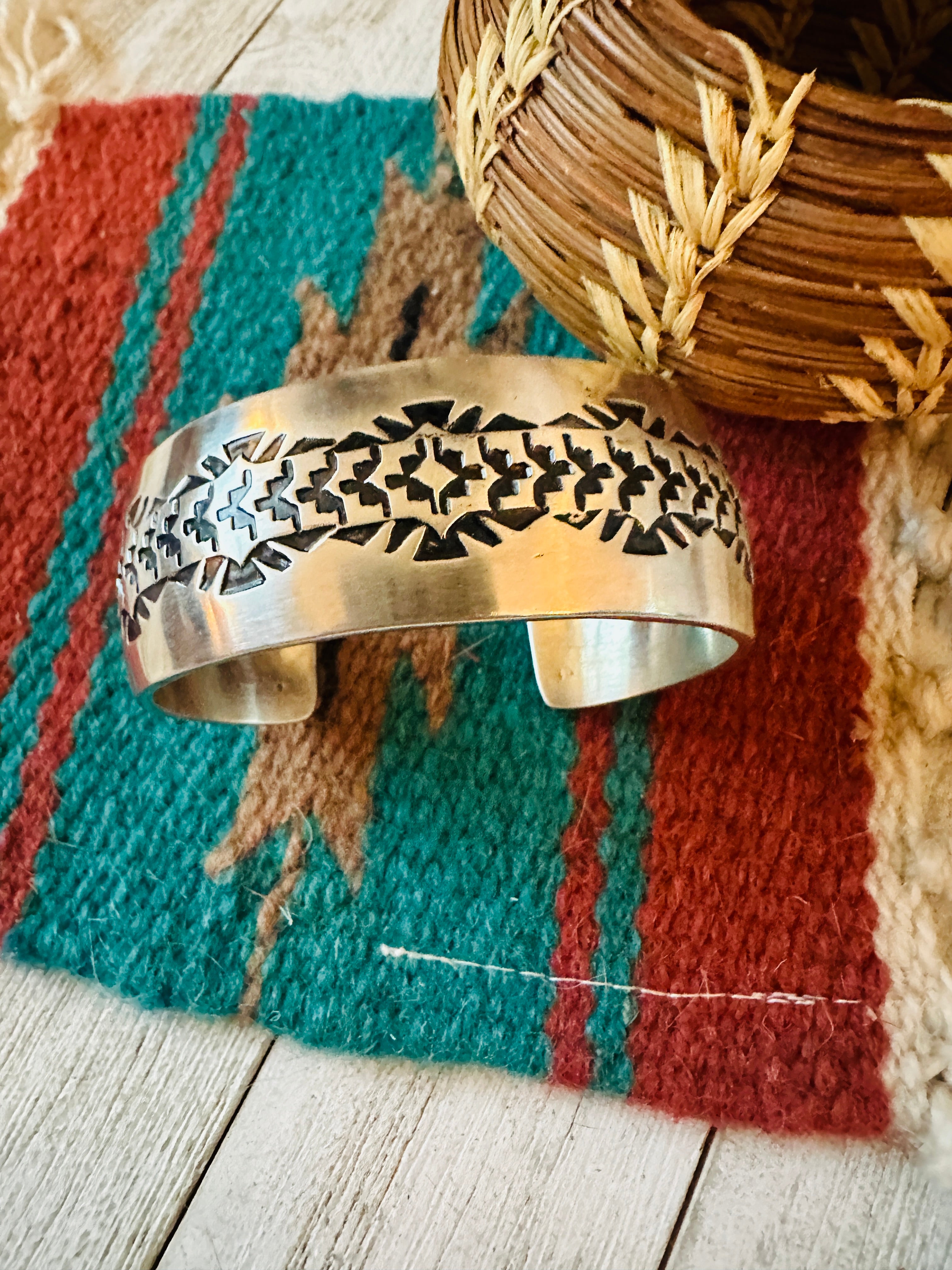 Navajo Hand Stamped Sterling Silver Cuff Bracelet