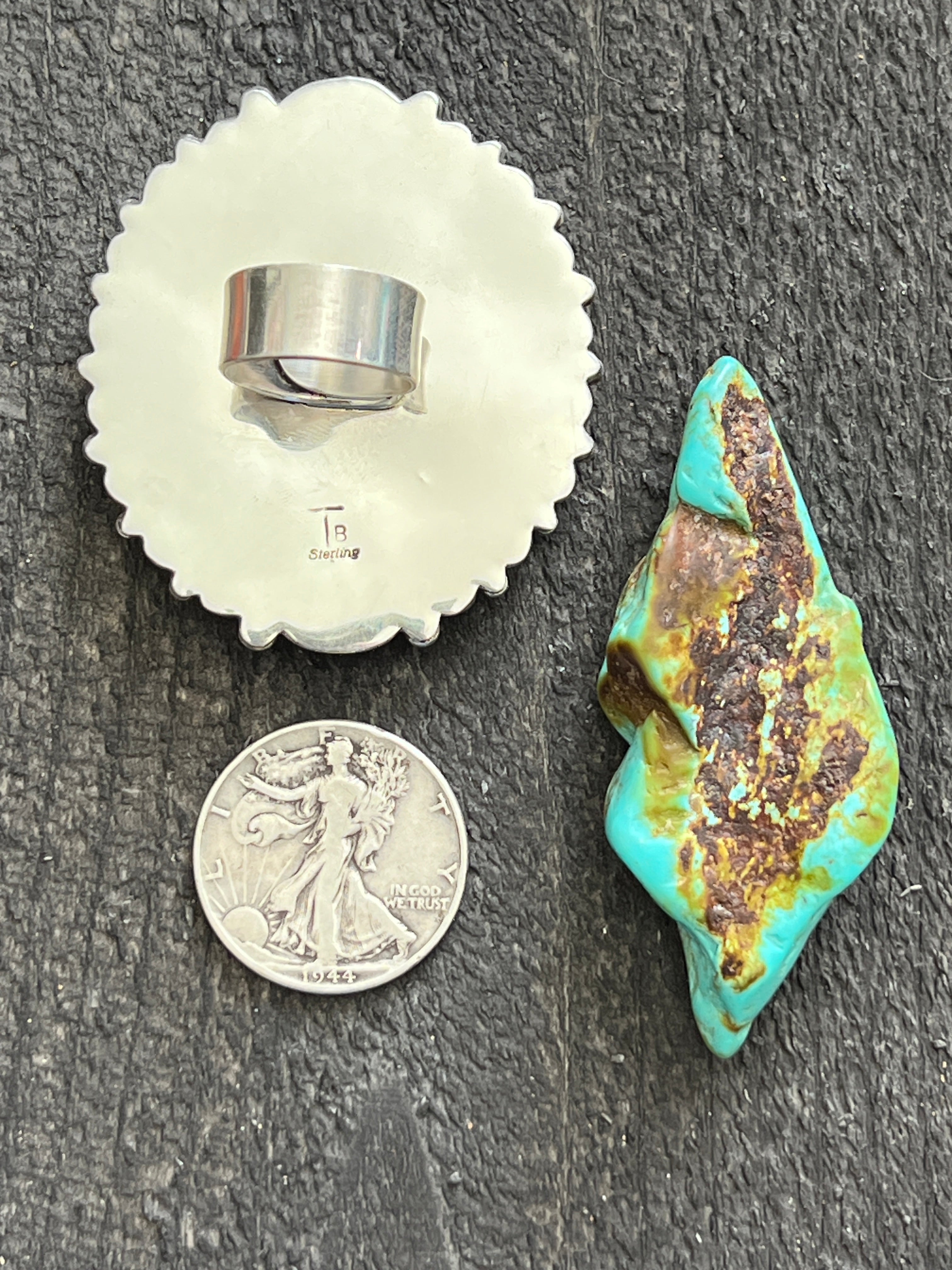 Handcrafted Sterling Silver, Sonoran Turquoise and Charoite Cluster Ring by Tyler Brown: Adjustable