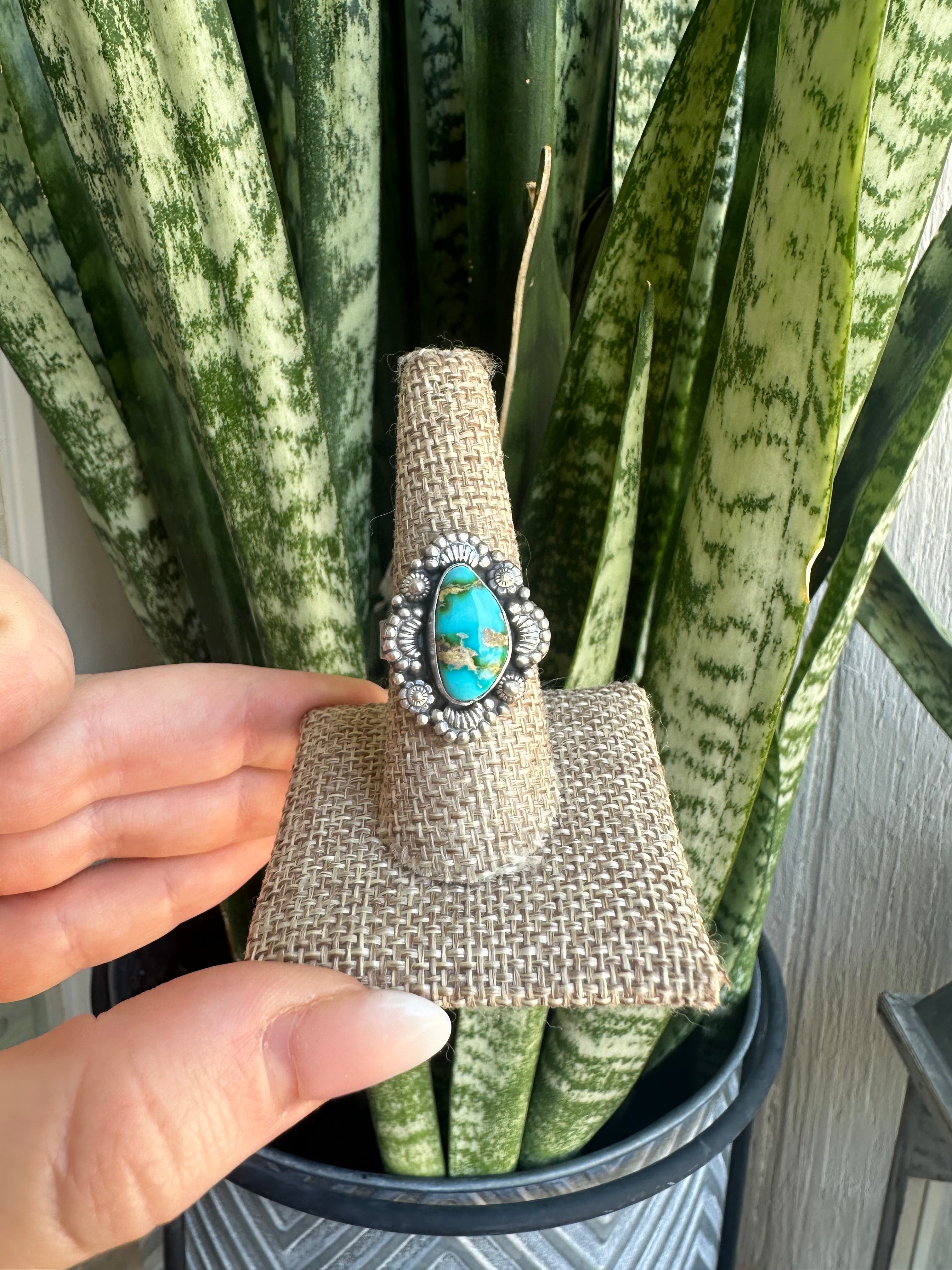 Beautiful Handmade Sonoran Mountain Turquoise And Sterling Silver Adjustable Ring