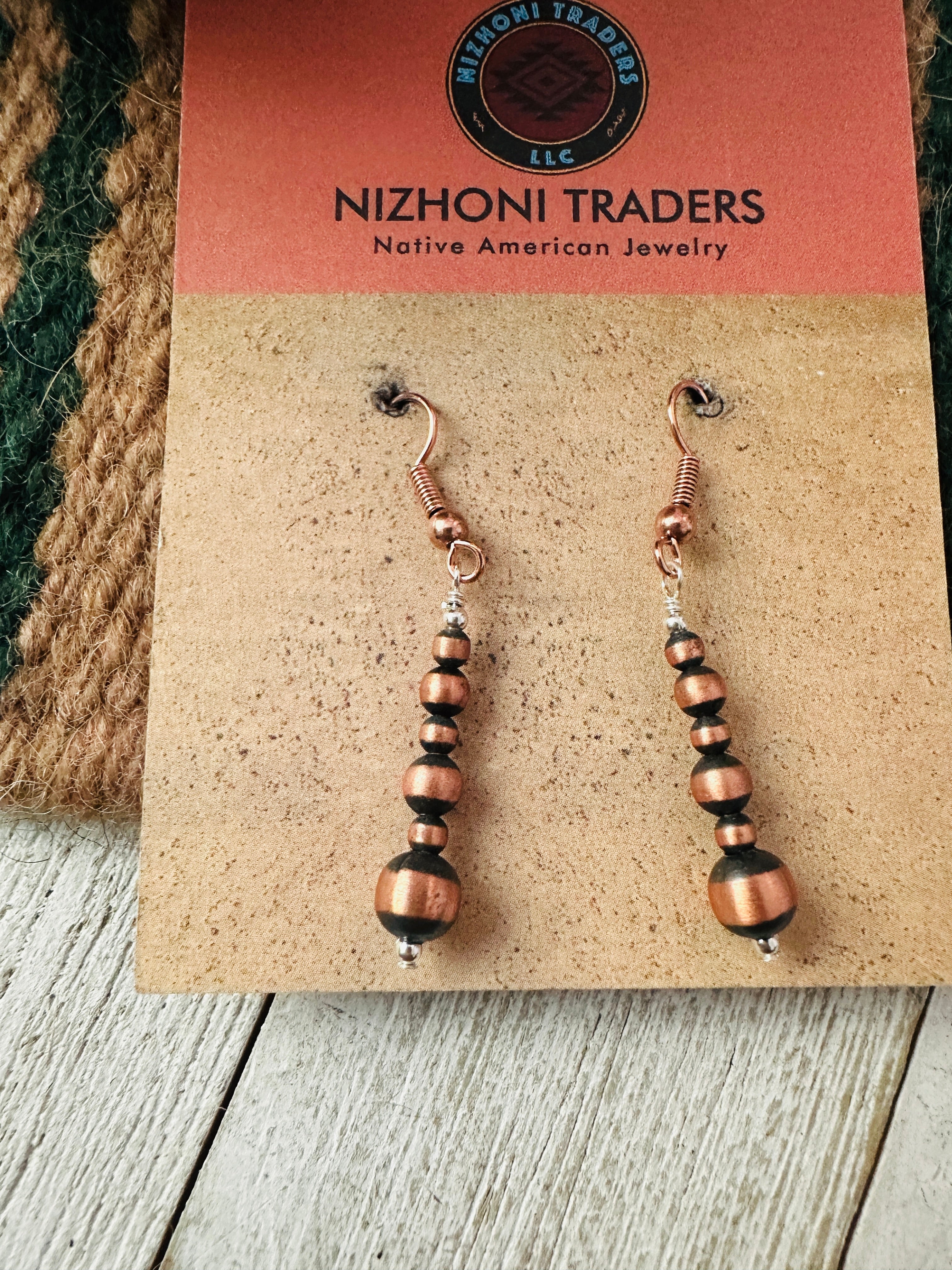 Navajo Copper Beaded Dangle Earrings