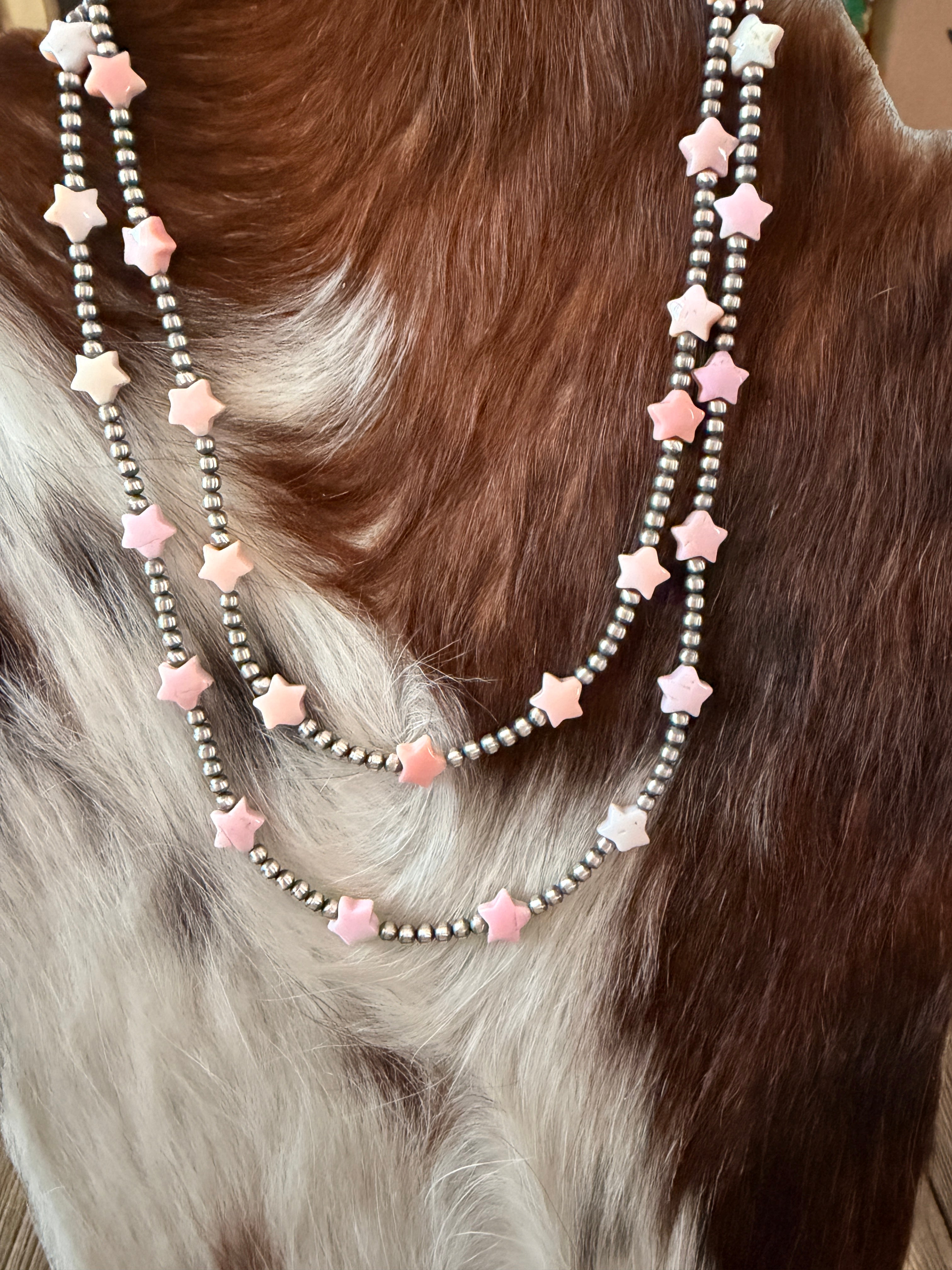 Handcrafted Queen Pink Conch and Sterling Silver Pearl Beaded Star Necklace