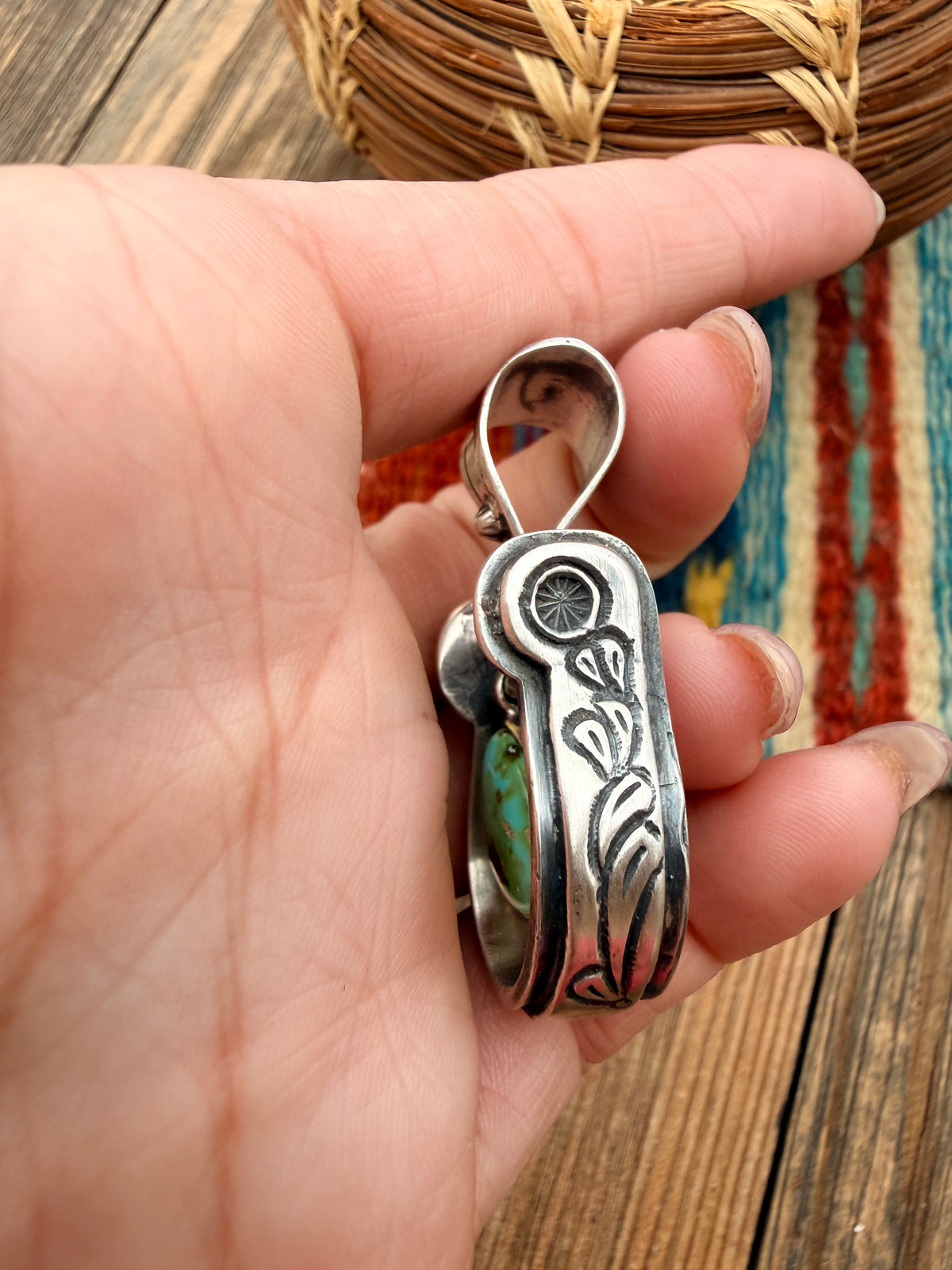 Handcrafted Sterling Silver & Turquoise Stirrup Pendant by Charles Johnson