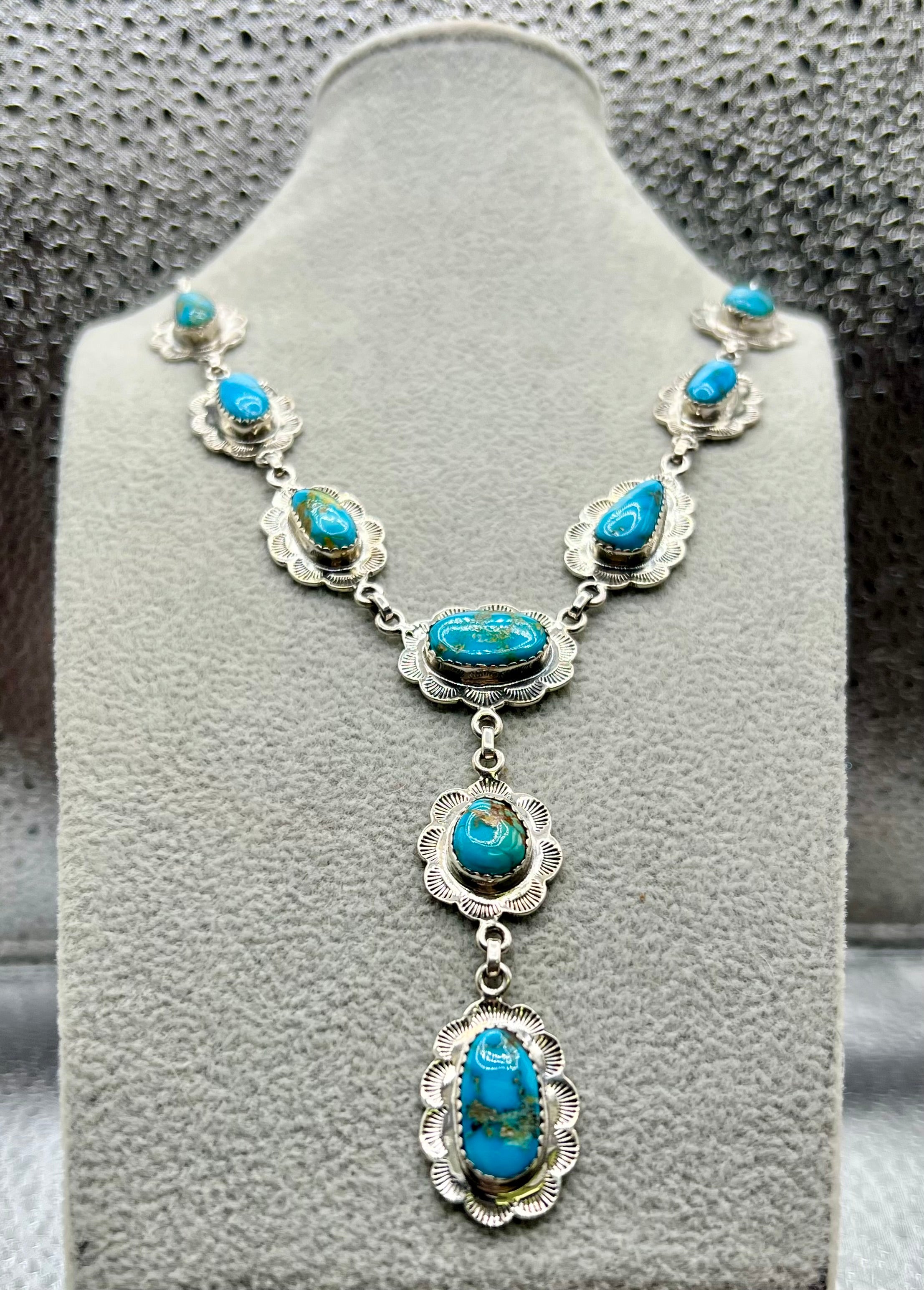 Handmade South Hill Sonoran Turquoise Cluster Sterling Silver Necklace