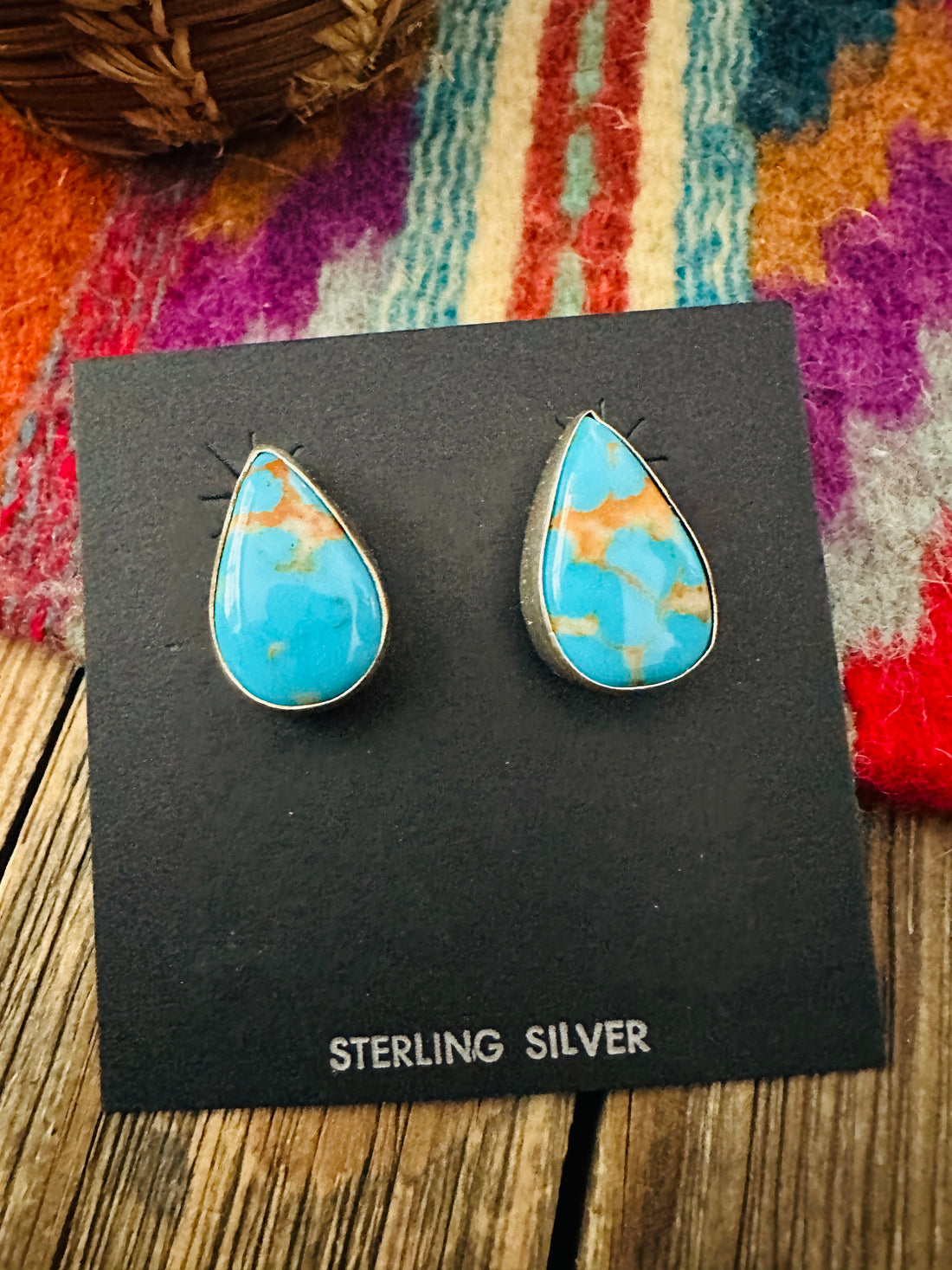 Handcrafted Turquoise & Sterling Silver Teardrop Post Earrings