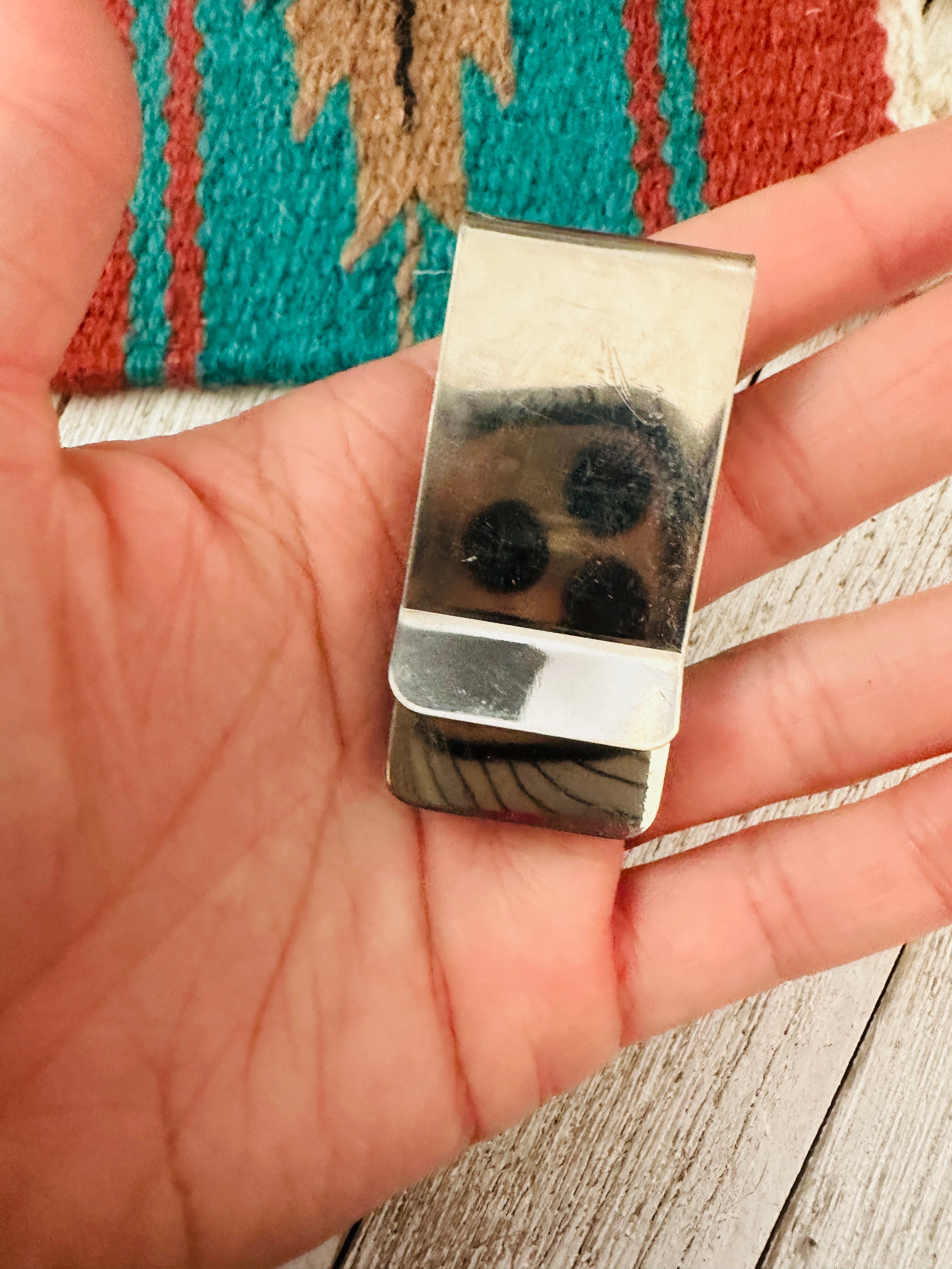 Navajo Turquoise & Sterling Silver Inlay Money Clip