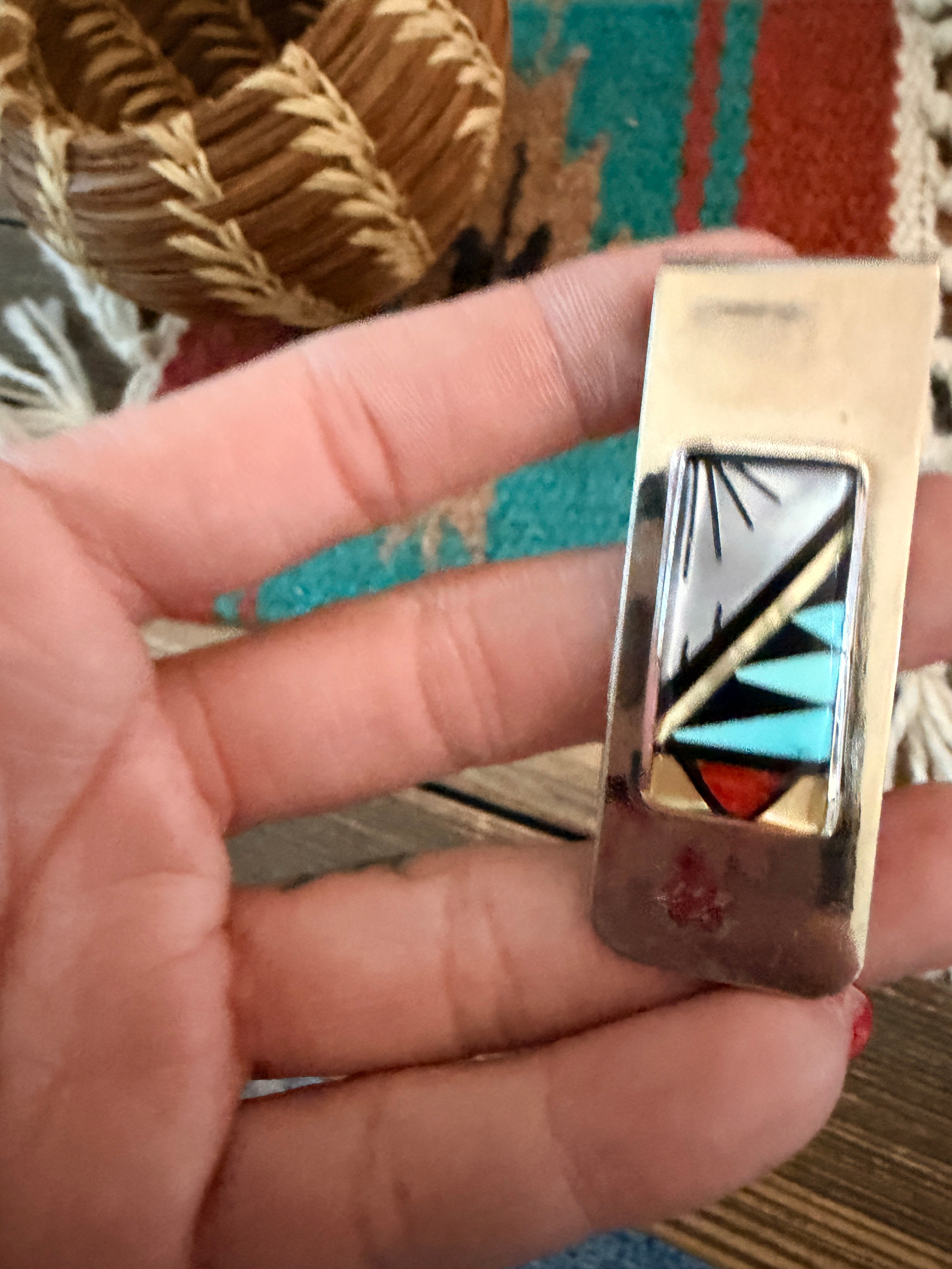 Handcrafted Multi Stone & Sterling Silver Inlay Money Clip