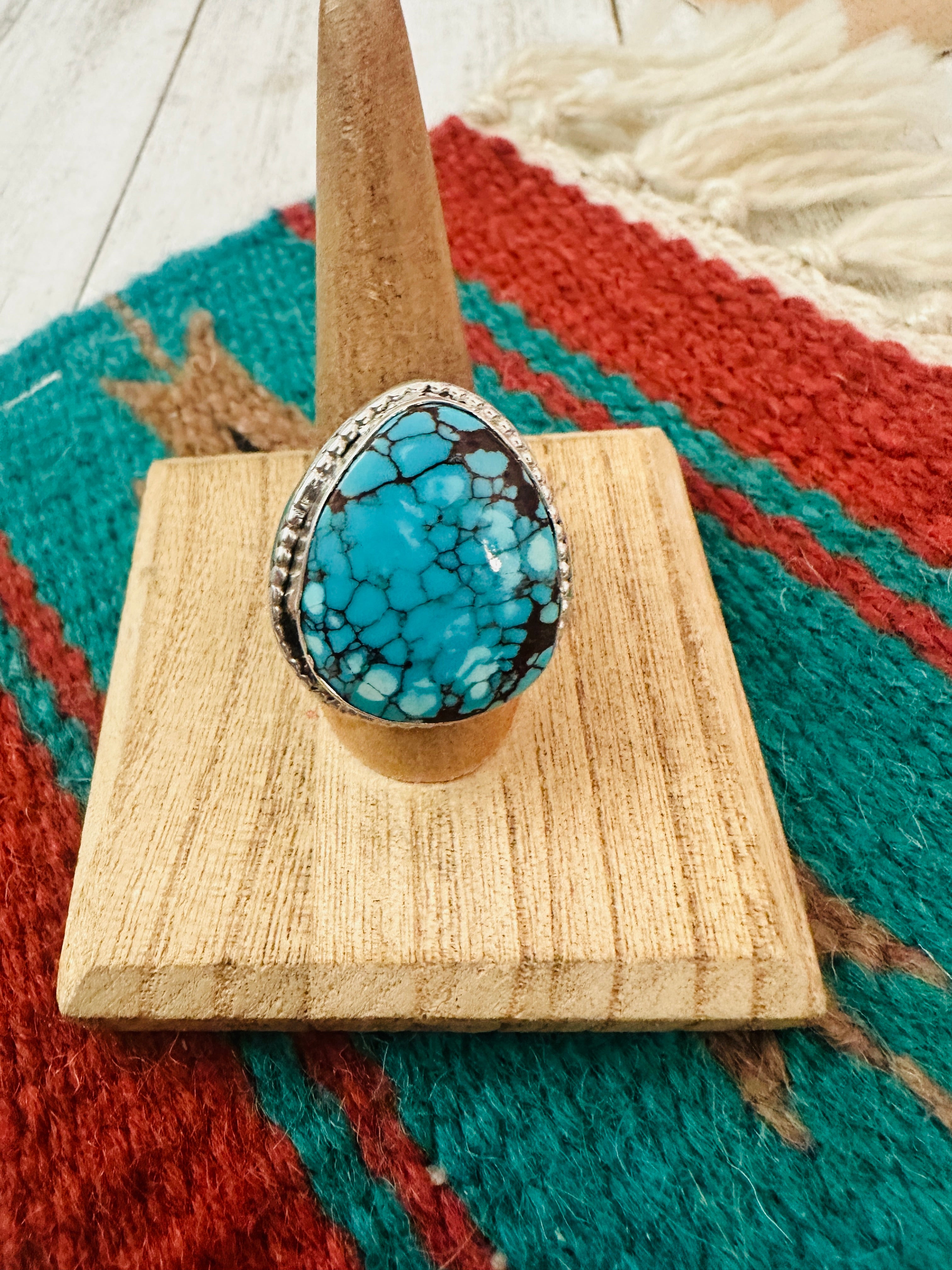 Navajo Sterling Silver & Turquoise Ring Size 8 by Kevin Hoffman