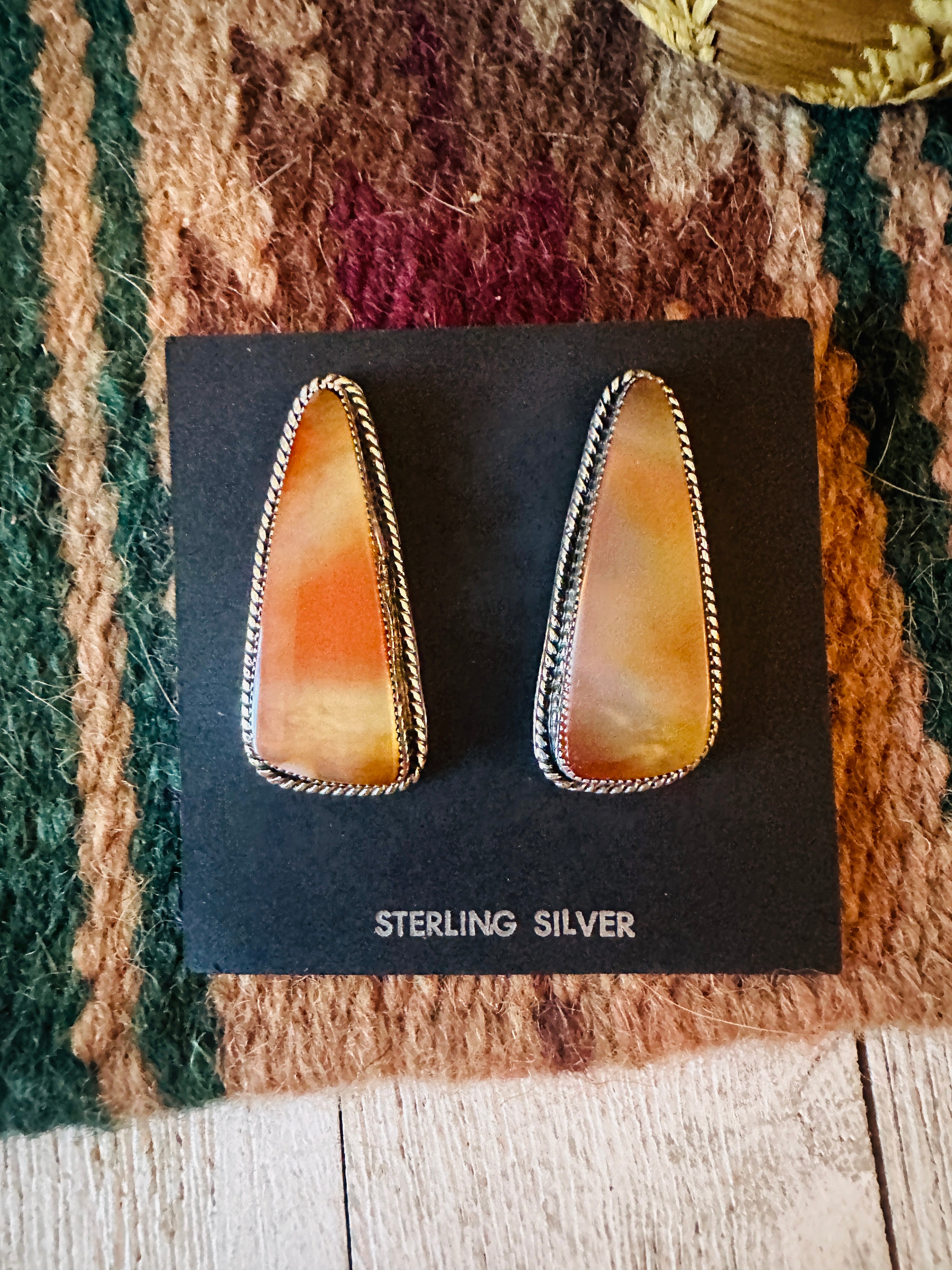 Navajo Jasper Sterling Silver Post Earrings Signed