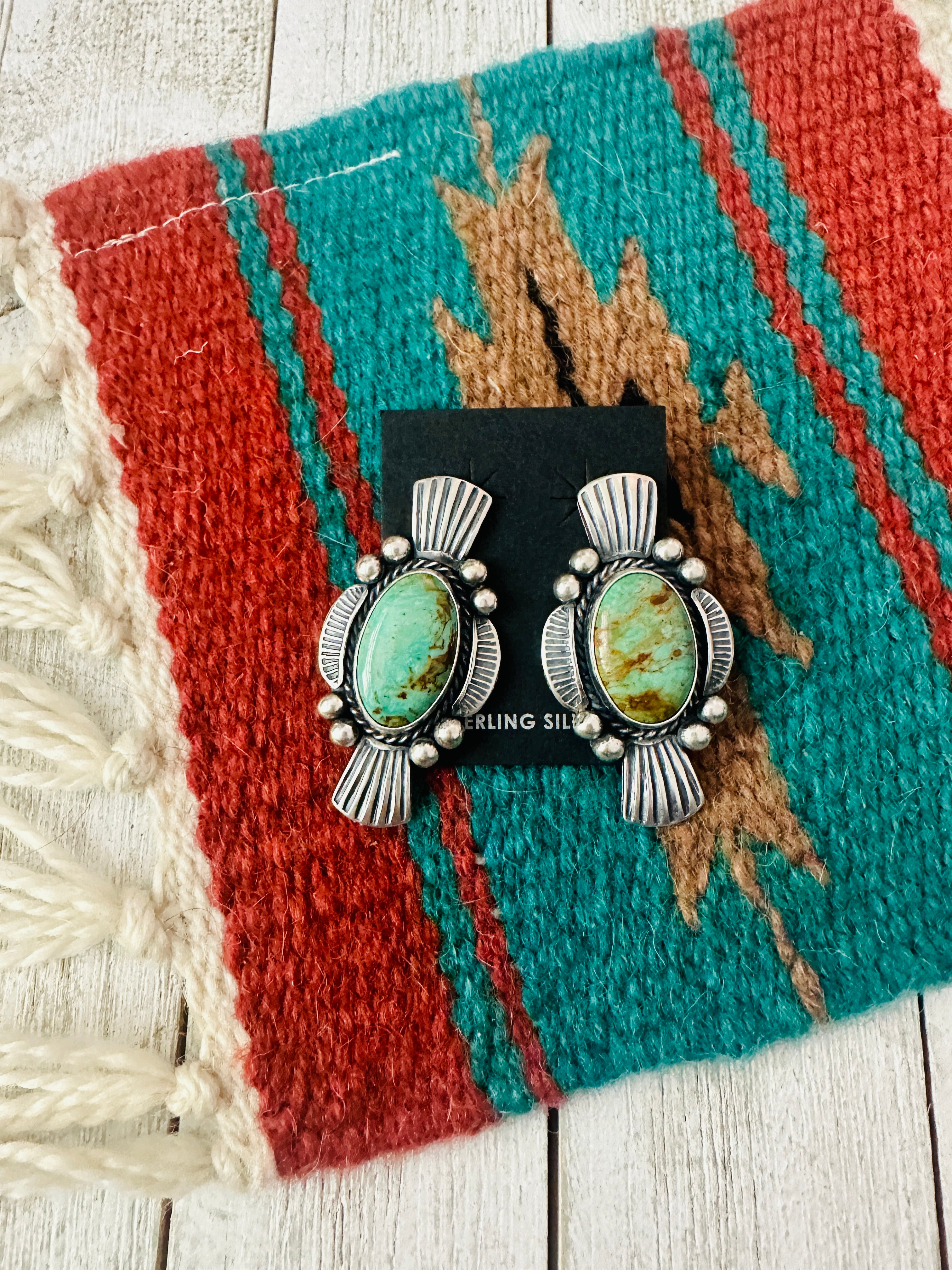 Navajo Royston Turquoise & Sterling Silver Post Earrings