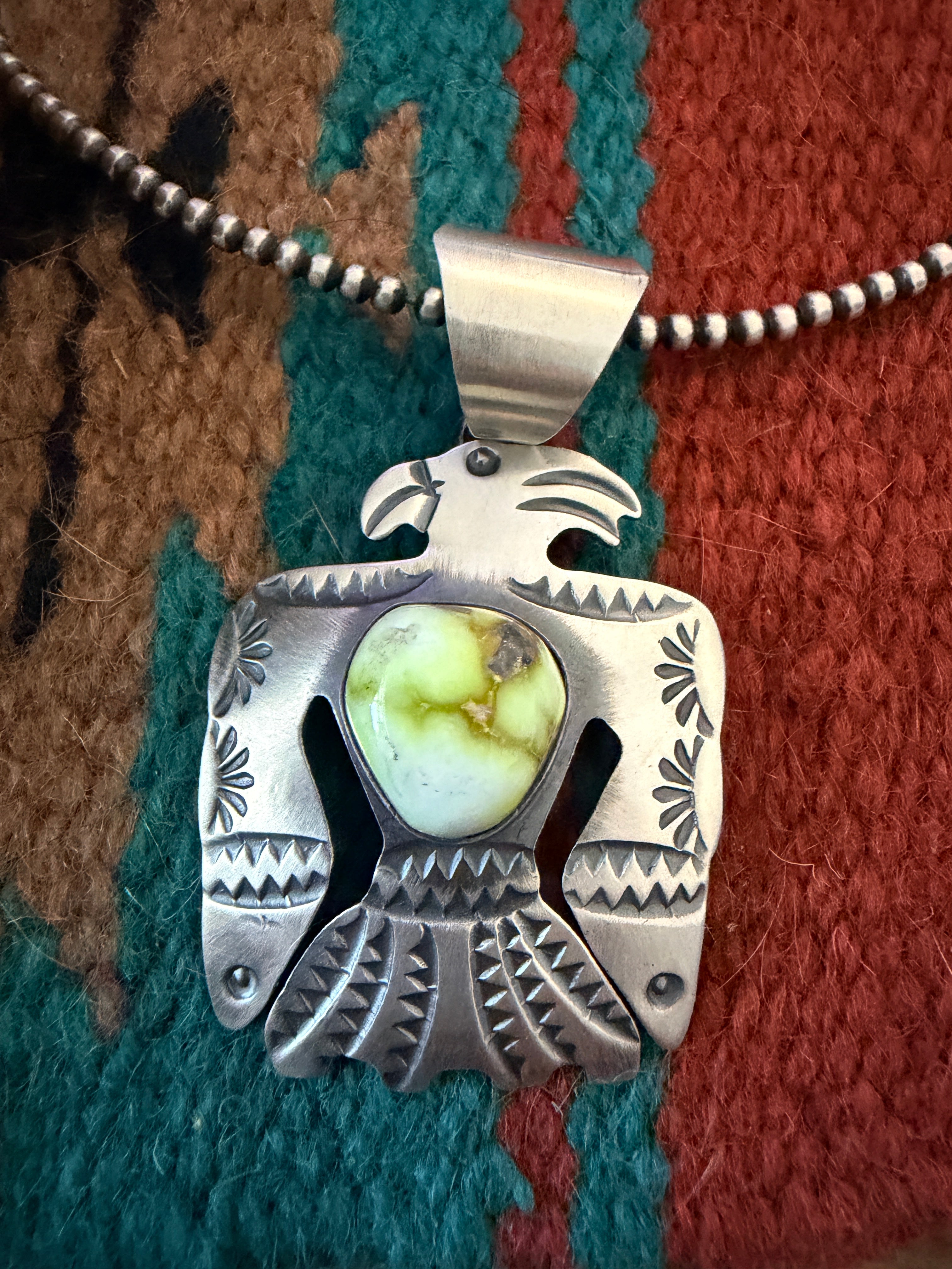 Handcrafted Sterling Silver & Palomino Turquoise Thunderbird Pendant by Chimney Butte