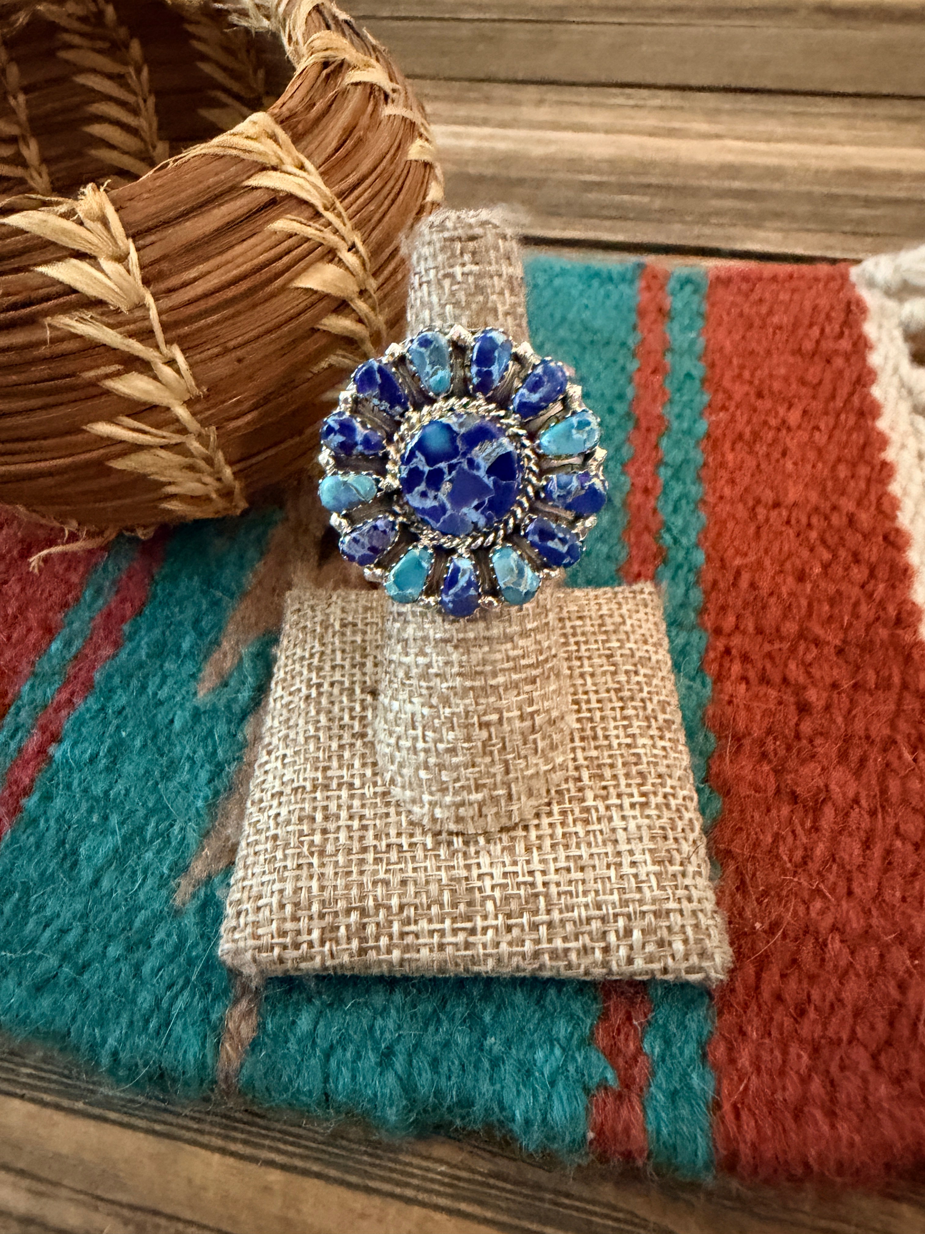 Handcrafted Blue Mojave Turquoise & Sterling Silver Adjustable Cluster Ring