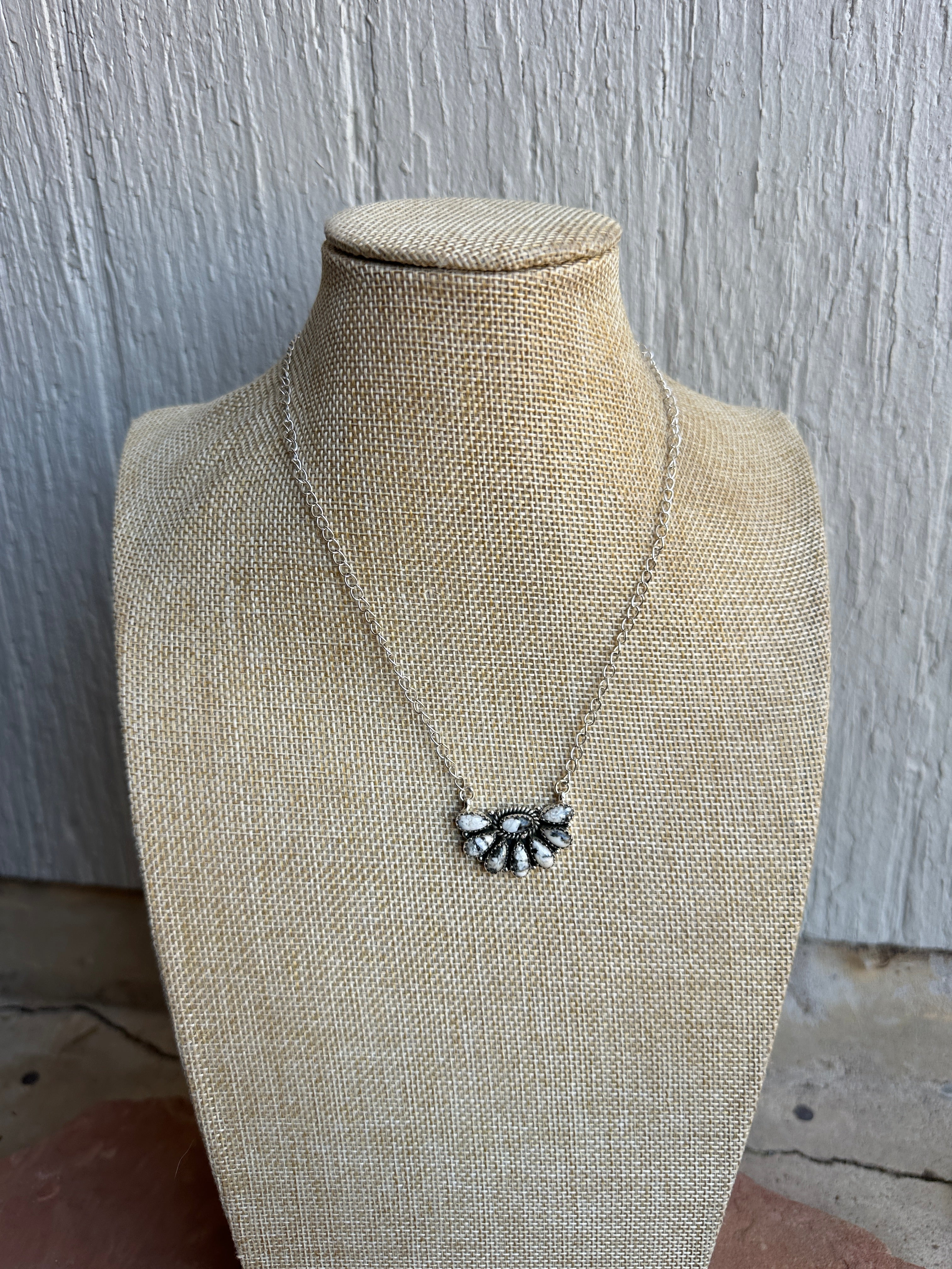 Handmade Sterling Silver White Buffalo Crescent Necklace