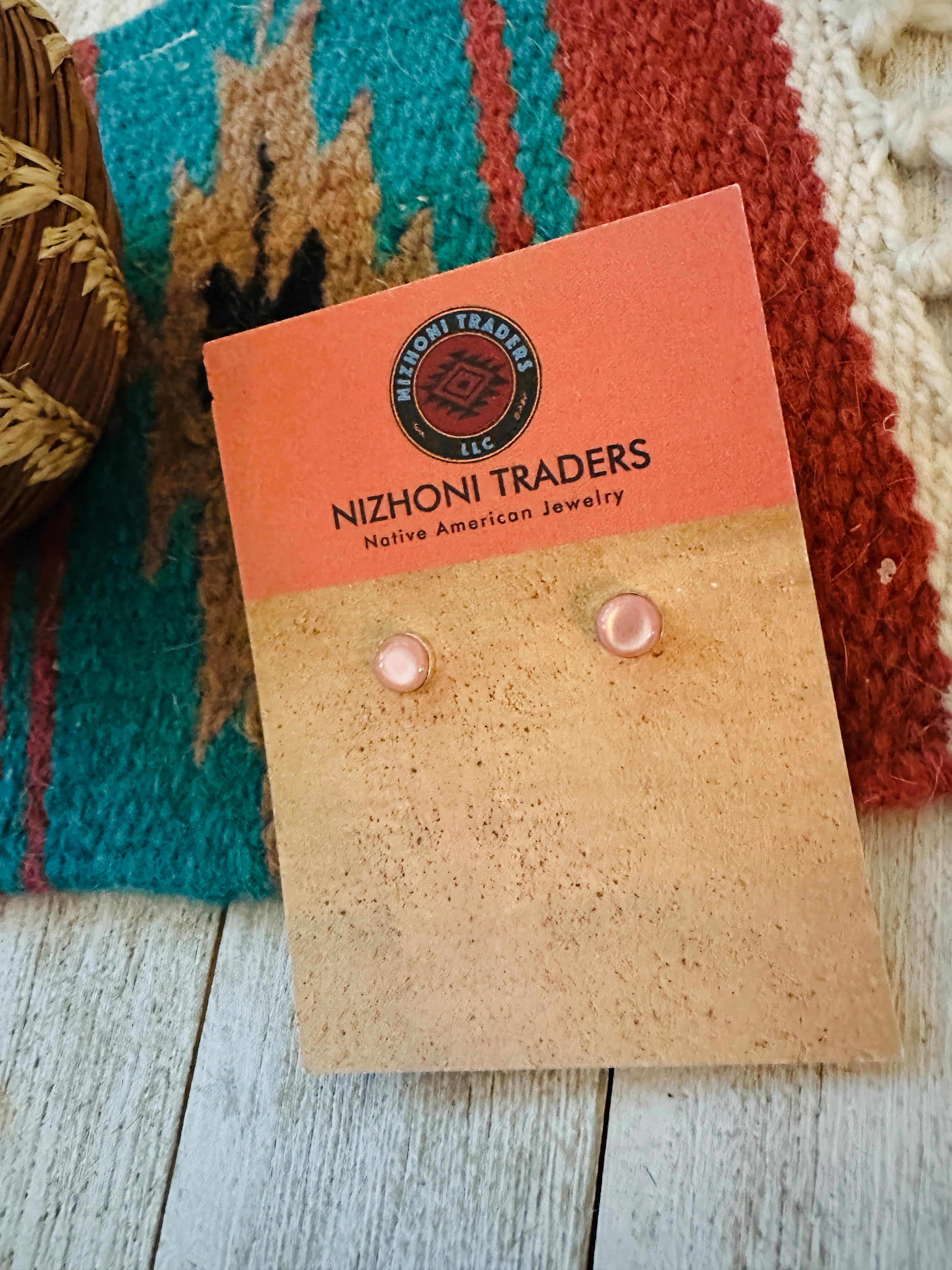 Navajo Pink Mother of Pearl and Sterling Silver Stud Earrings