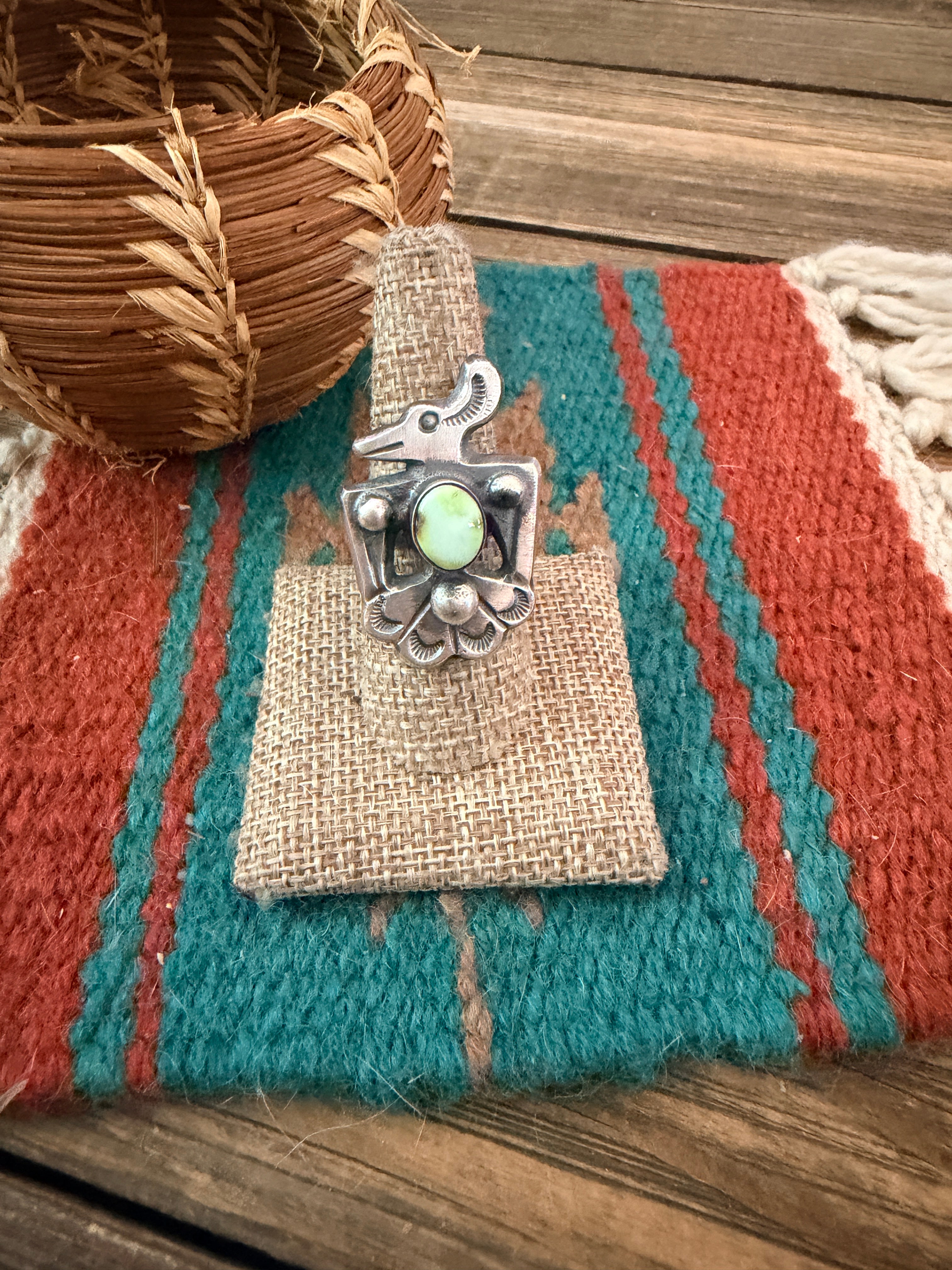 Handcrafted Palomino Turquoise and Sterling Silver Thunderbird Ring size 7.75 by Chimney Butte