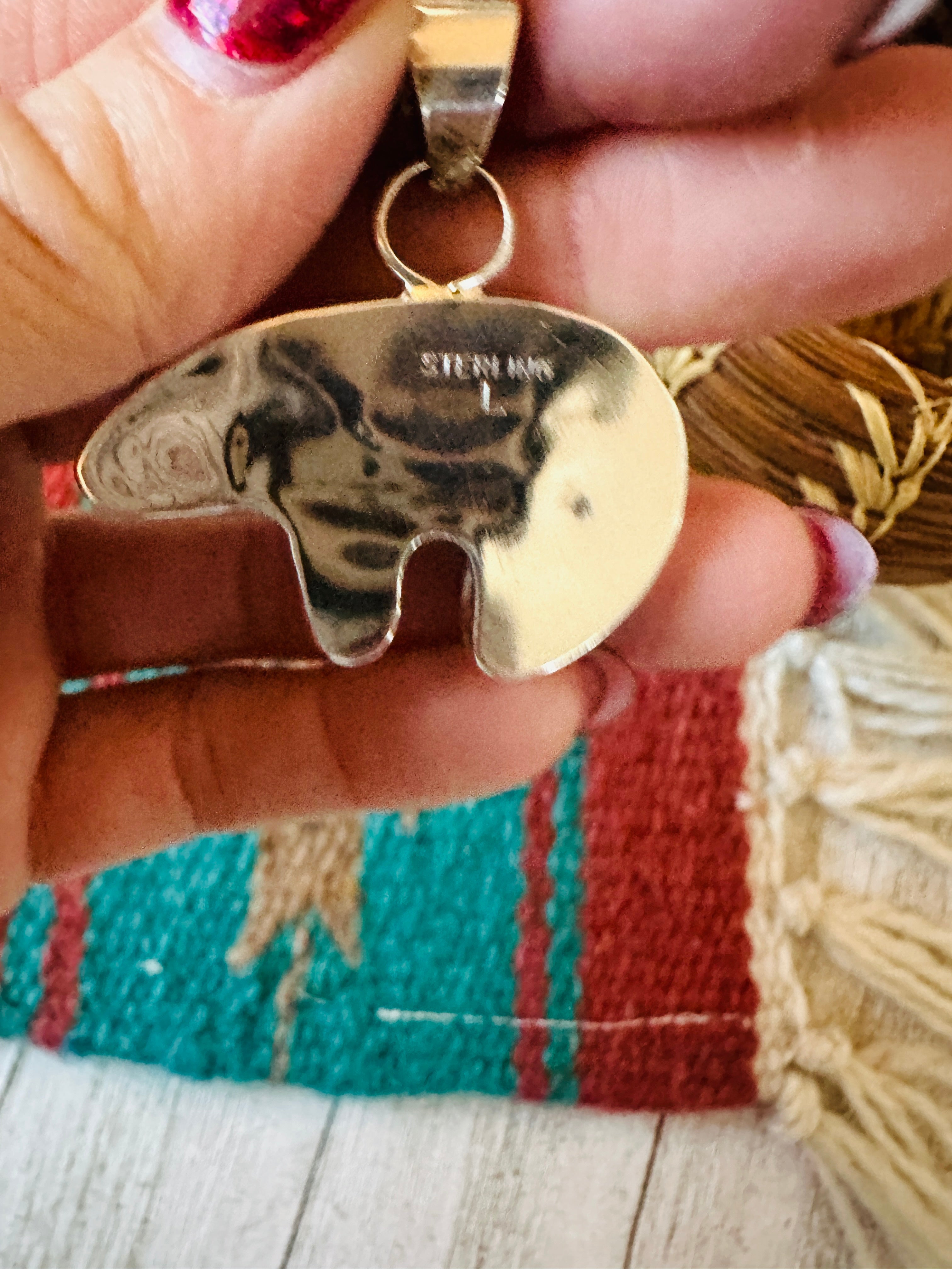 Navajo Multi Stone & Sterling Silver Inlay Fetish Bear Pendant