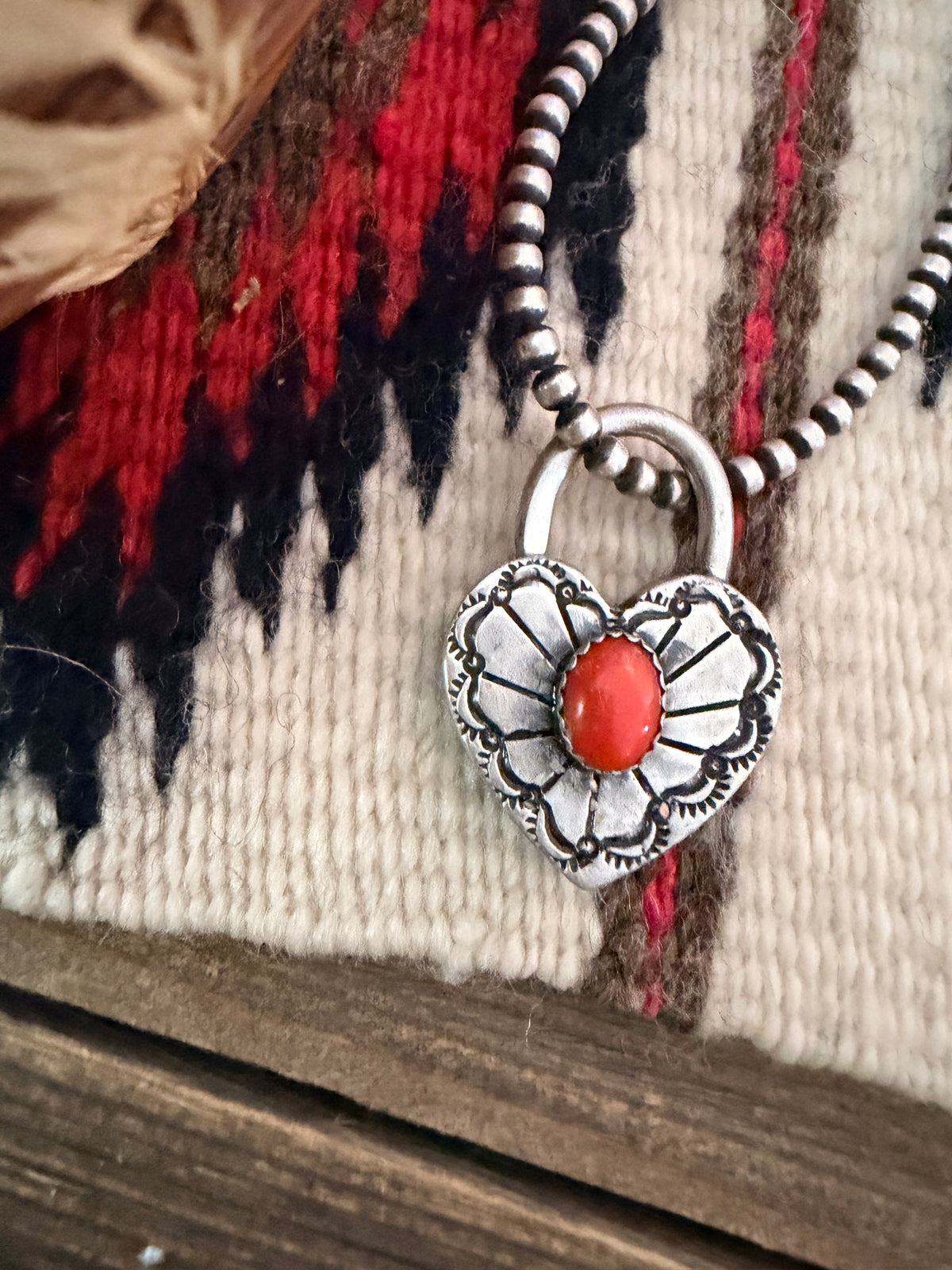Handcrafted Sterling Silver & Coral Heart Locket Pendant