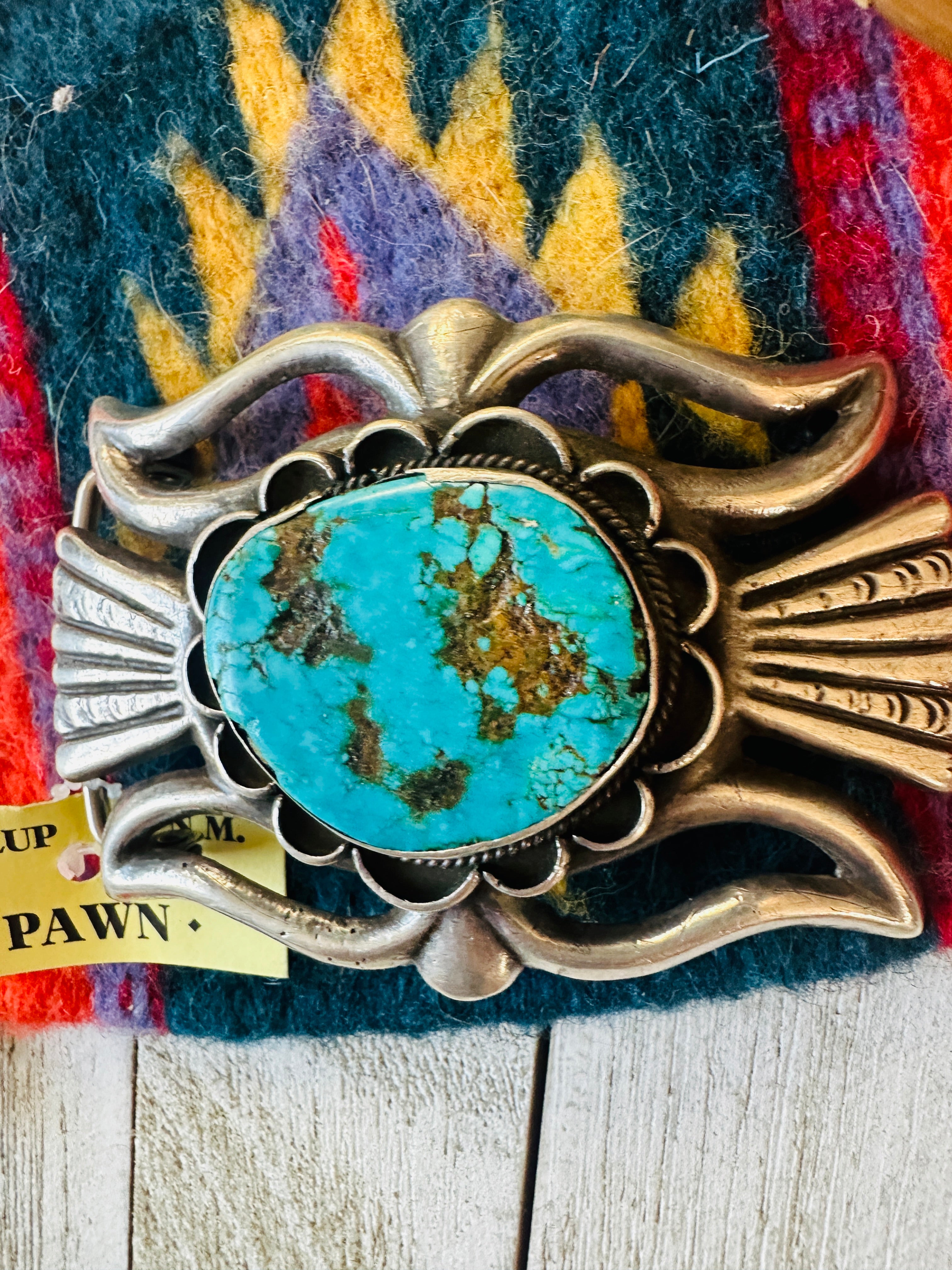 Vintage Old Pawn Navajo Turquoise & Sterling Silver Belt Buckle