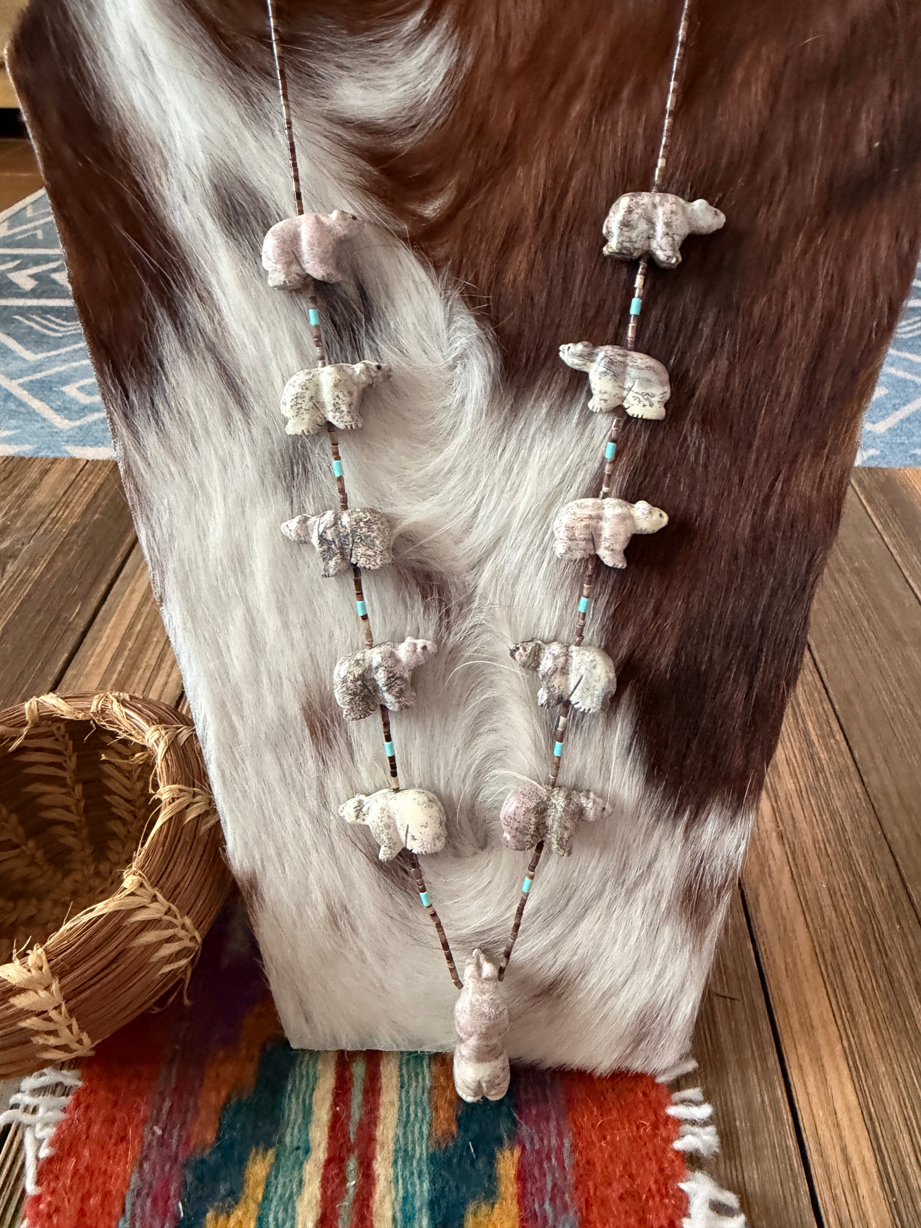 Handcrafted Sterling Silver & Beaded Fetish Bear Necklace 28