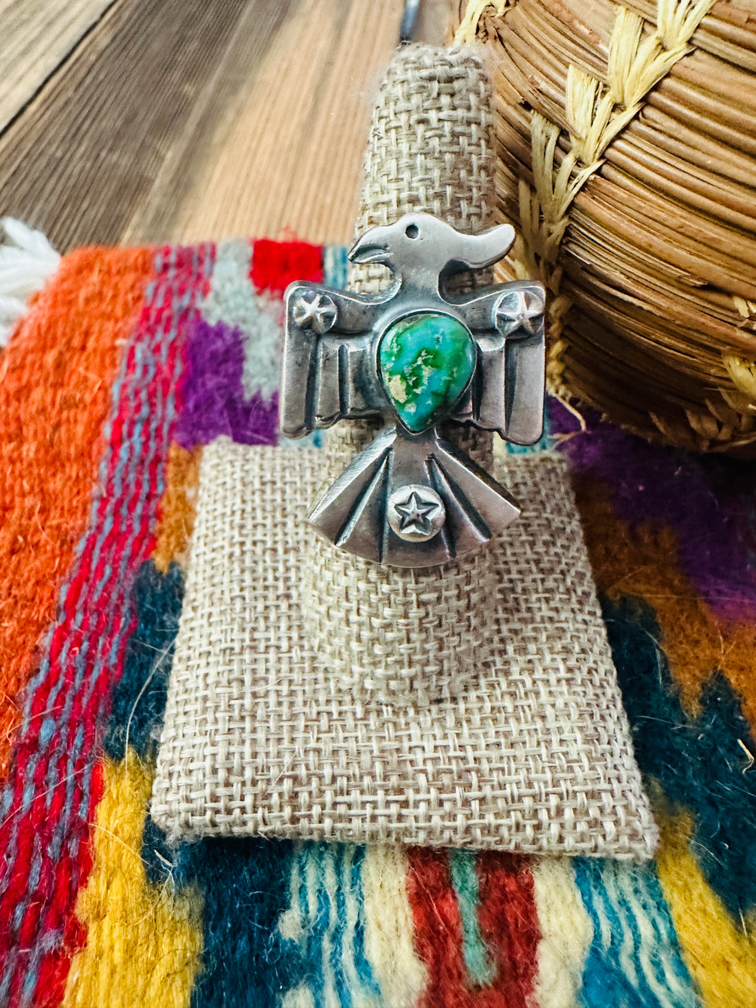 Handcrafted Turquoise and Sterling Silver Thunderbird Ring size 7 by Chimney Butte