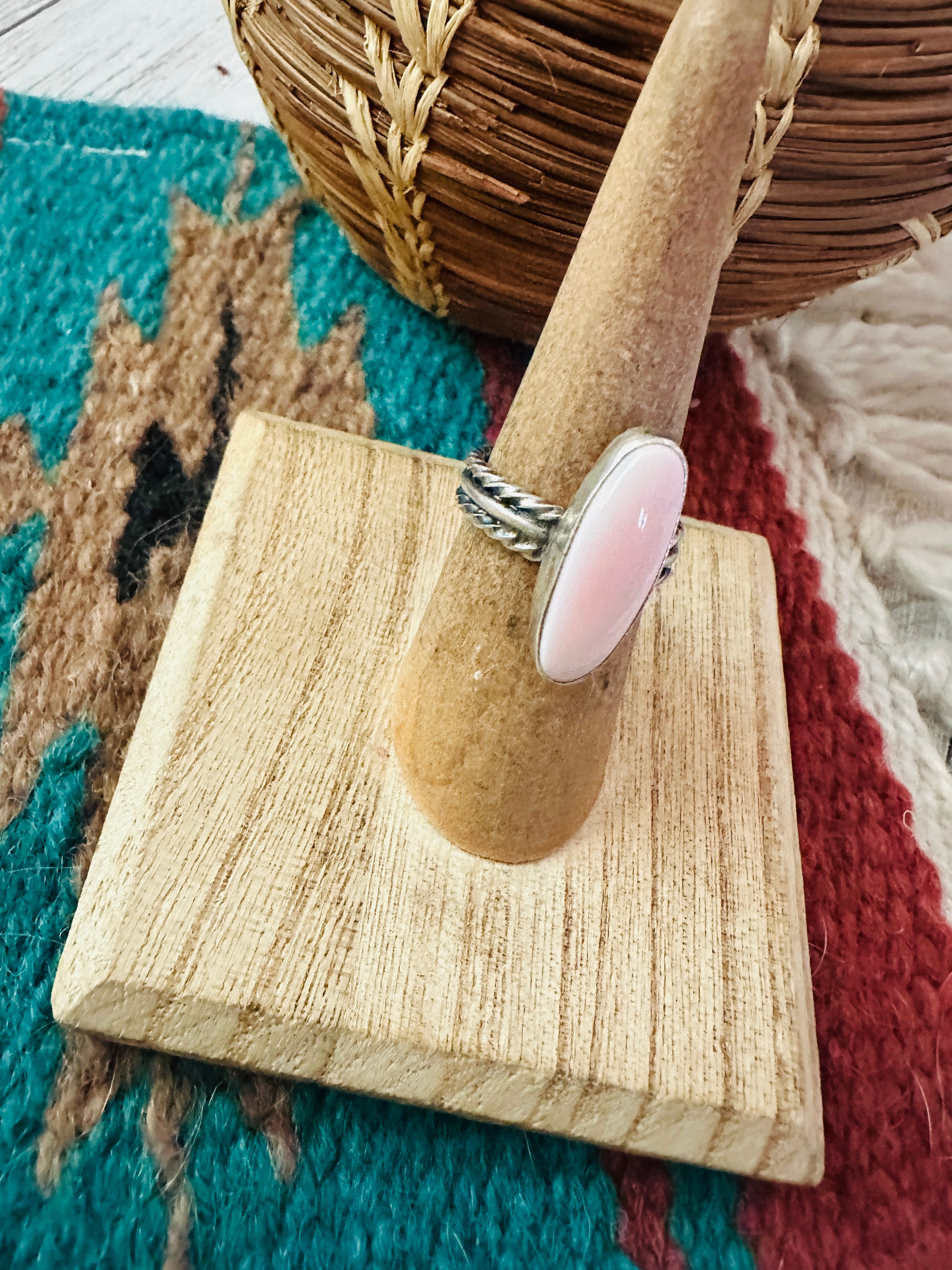 Navajo Sterling Silver & Queen Pink Conch Shell Ring