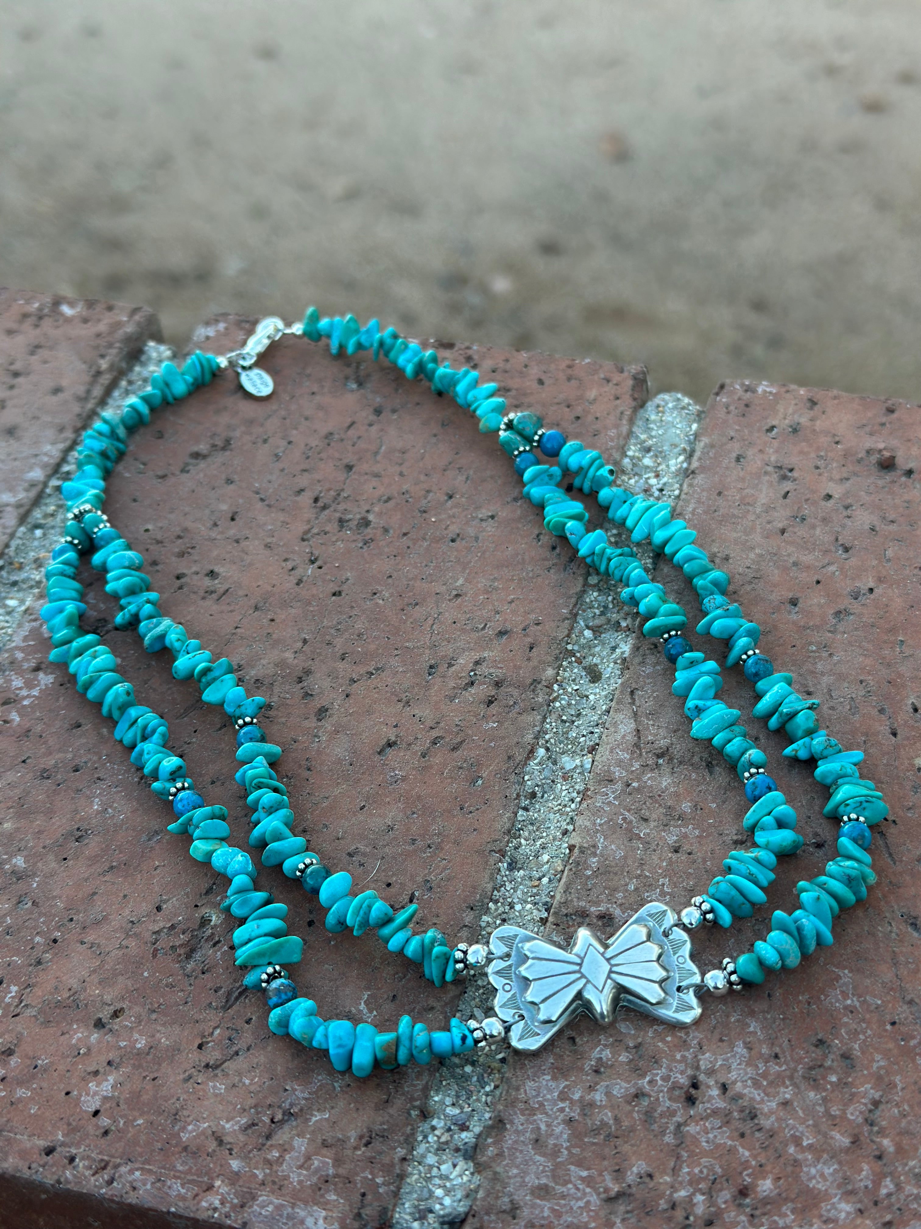 Paige Wallace Sterling Silver & Chip Turquoise Bow Necklace