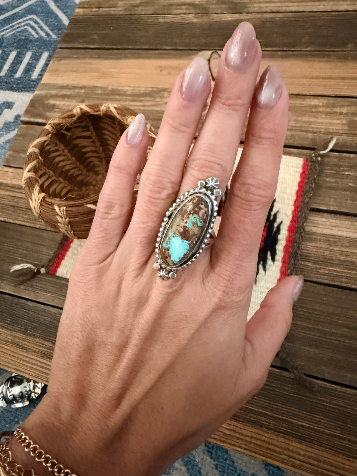 Handcrafted Royston Turquoise & Sterling Silver Ring 7.75 by Rosella Paxson