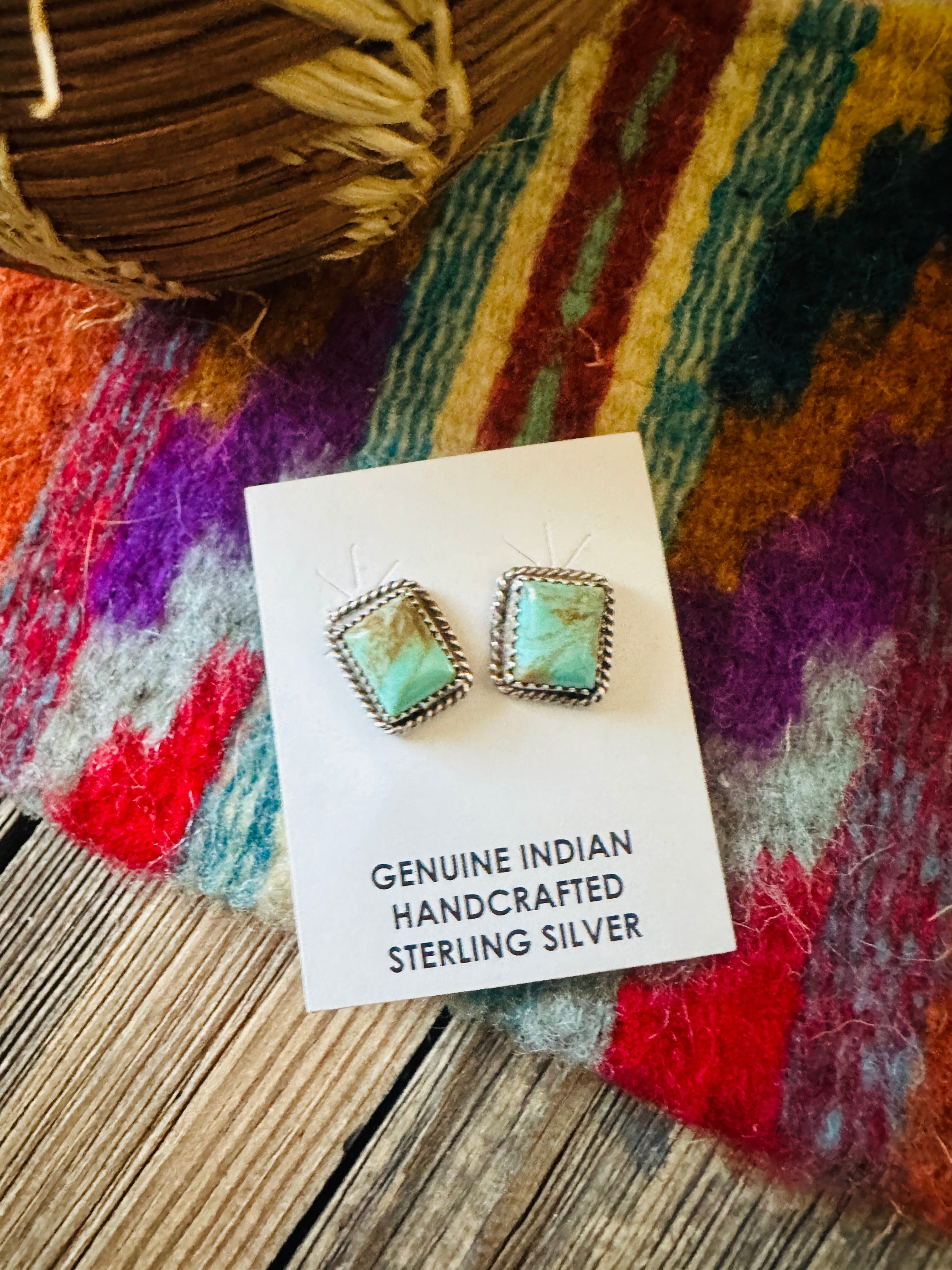 Handcrafted Turquoise & Sterling Silver Rectangle Stud Earrings