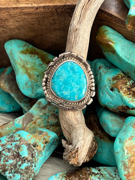 Handcrafted Sterling Silver and Sonoran Turquoise Saw Cut Ring by Pegg