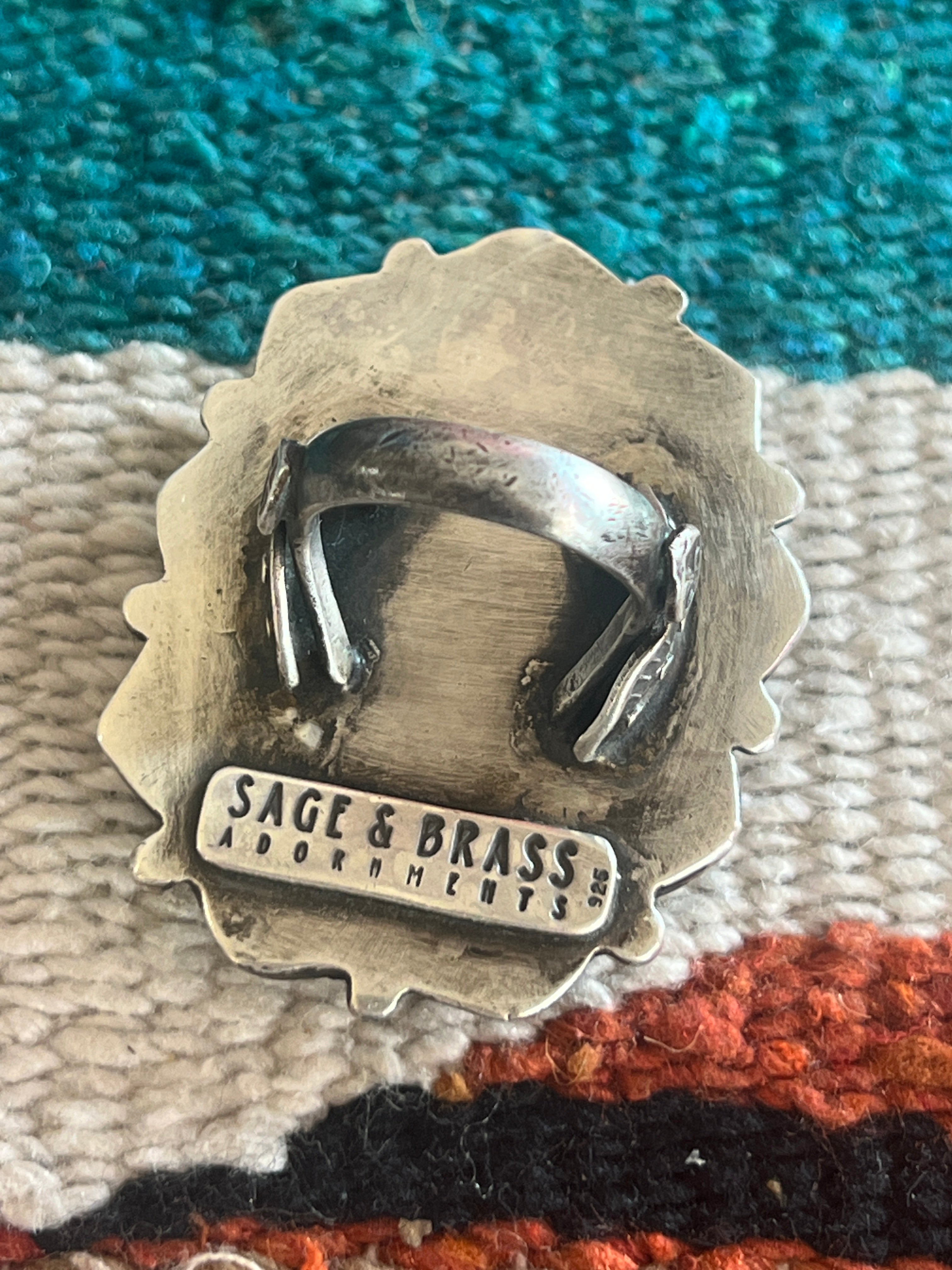 Artisan Sterling Silver and Broken Bow Variscite Statement Ring by Cailey Elle, Size 9.5