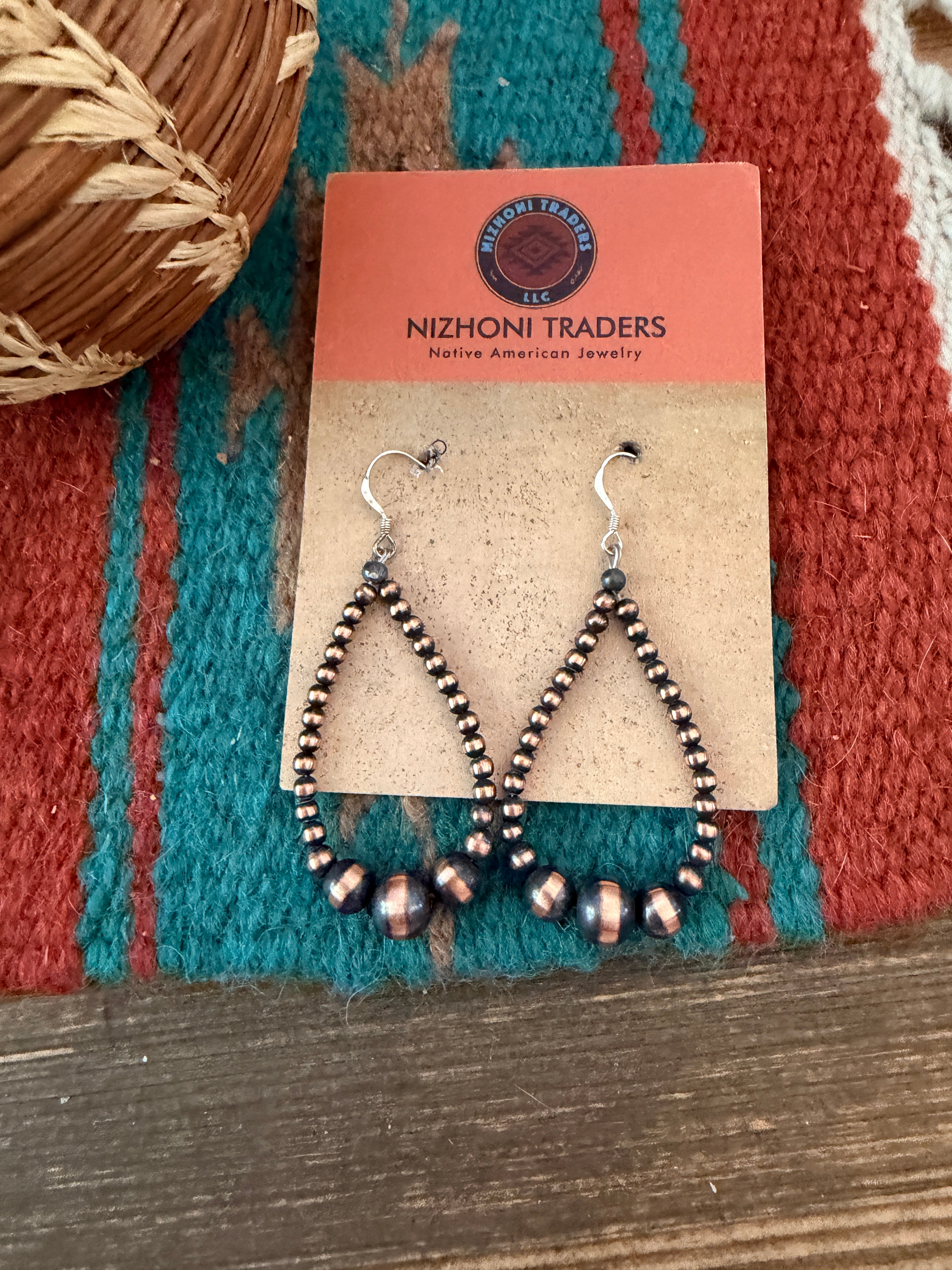 Handcrafted Copper Beaded Dangle Hoop Earrings