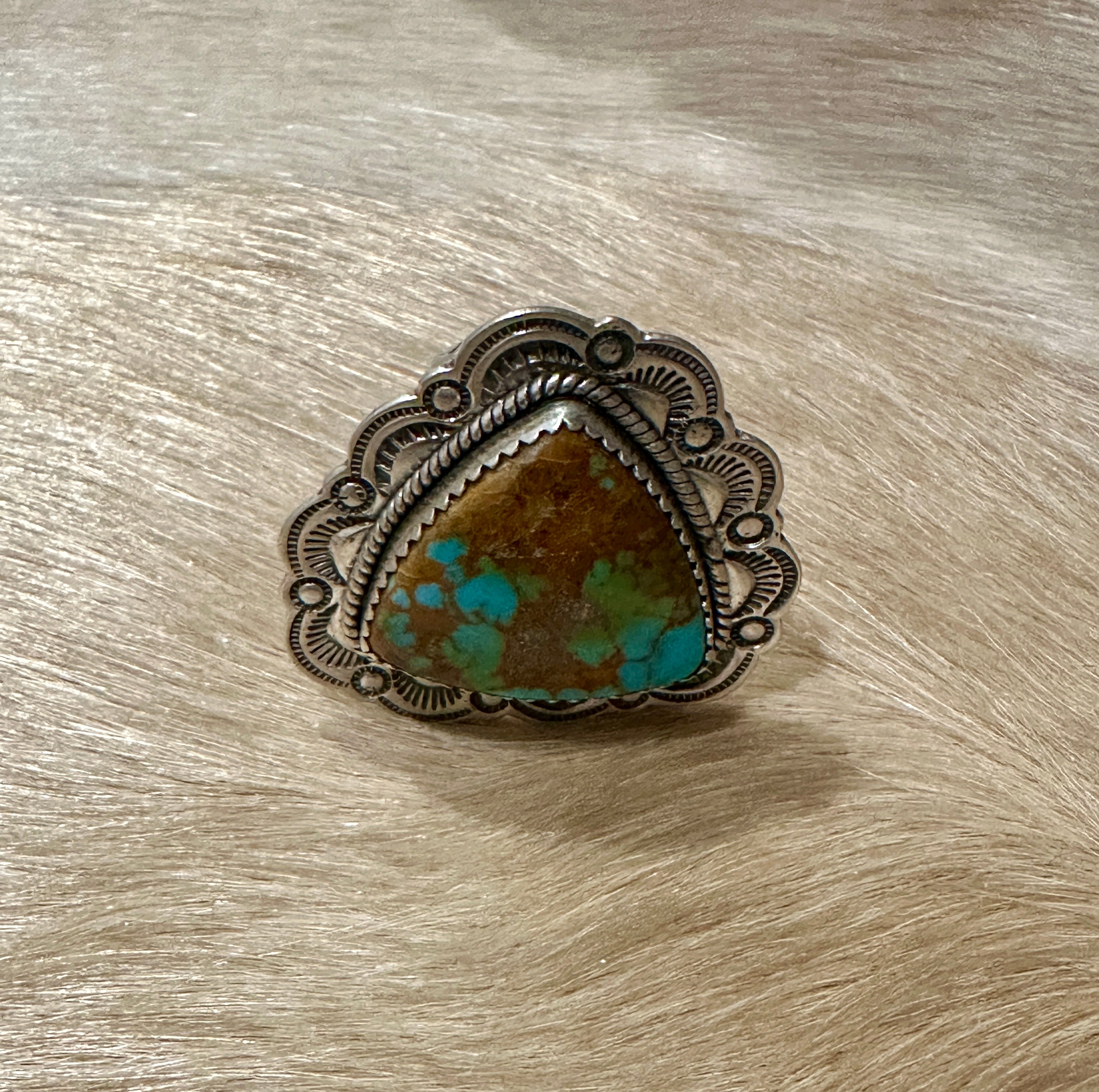 Handmade Sterling Silver Hardy Pit Adjustable Ring with Signed Nizhoni