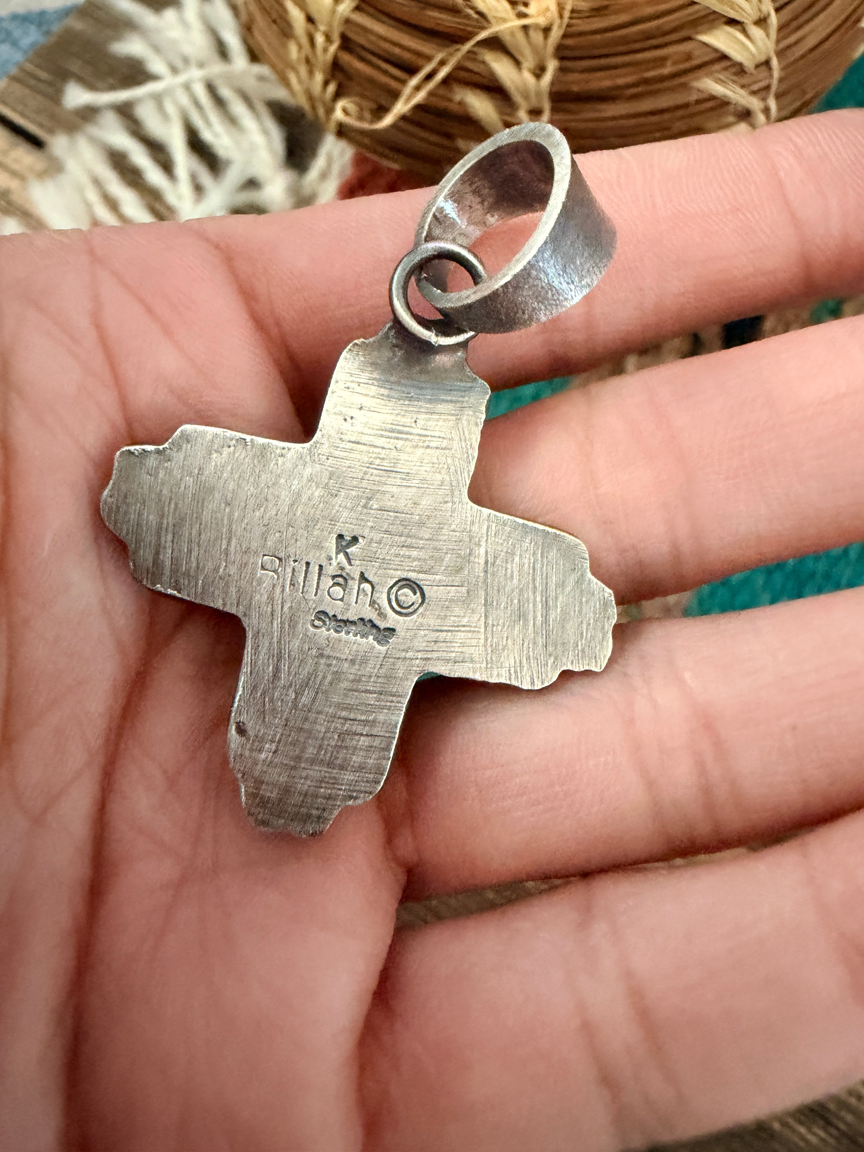 Handcrafted Sterling Silver & Turquoise Zia Cross Pendant by Kevin Billah