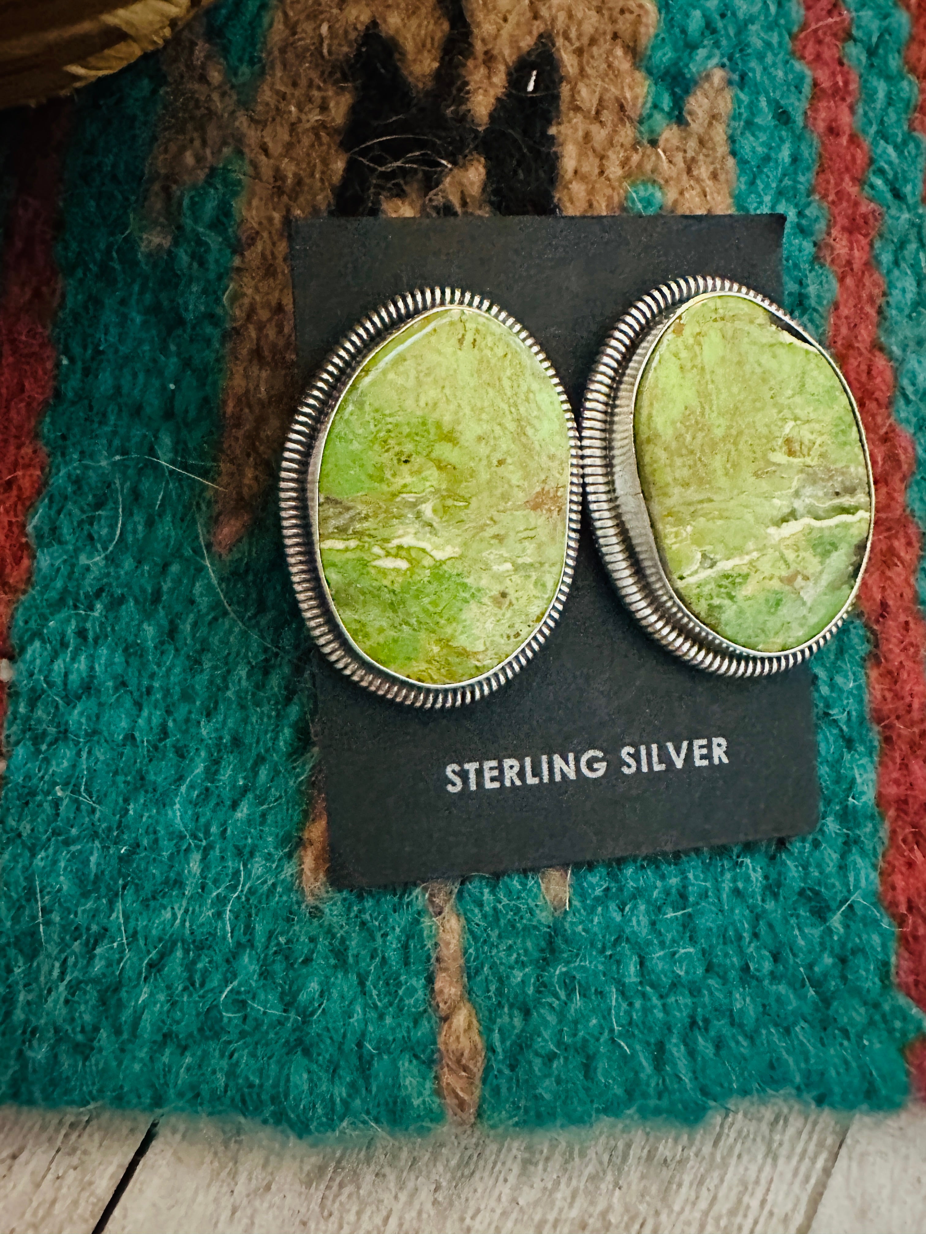 Navajo Sterling Silver Gaspeite Post Earrings