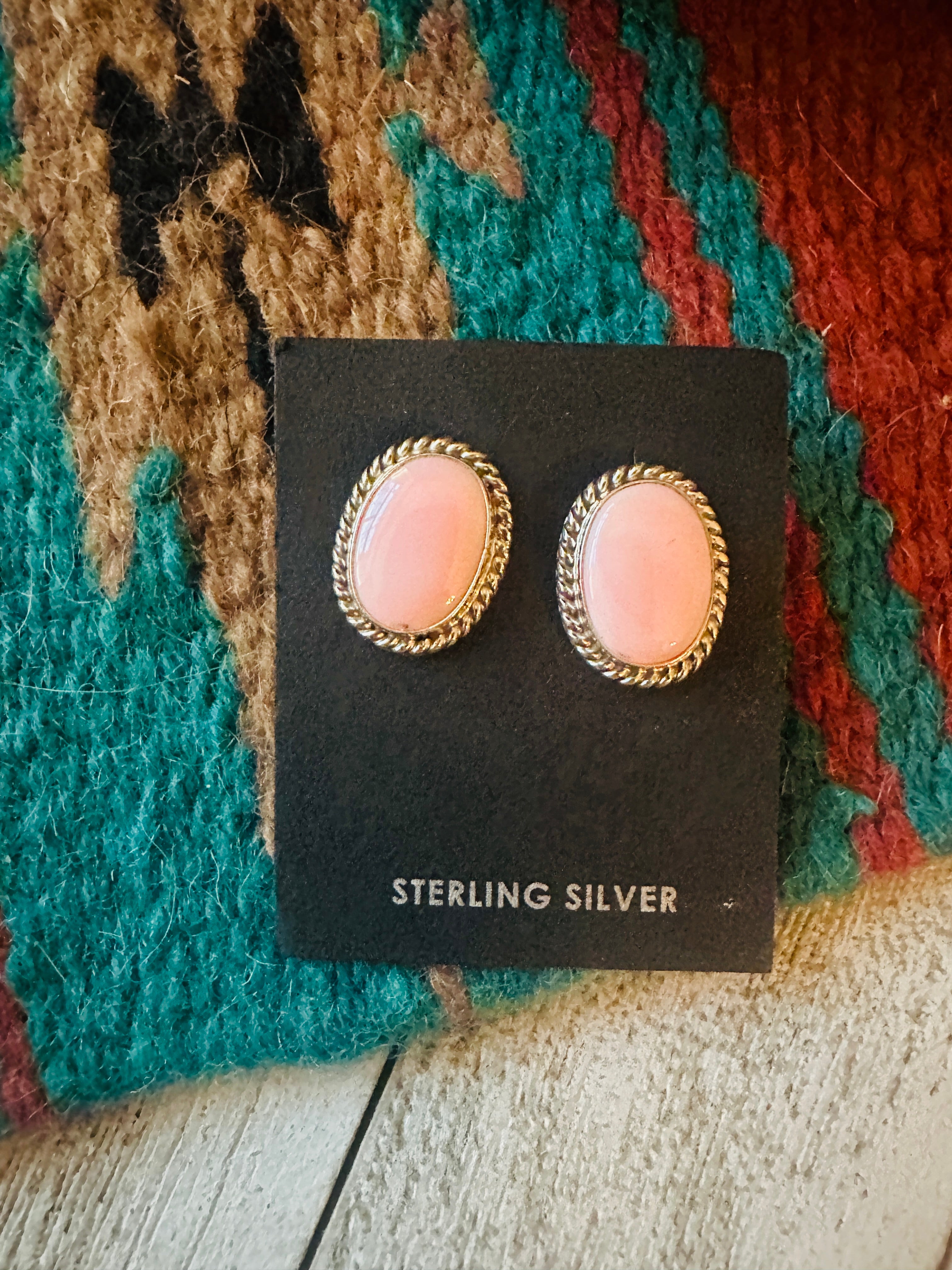 Navajo Sterling Silver & Queen Pink Conch Stud Earrings