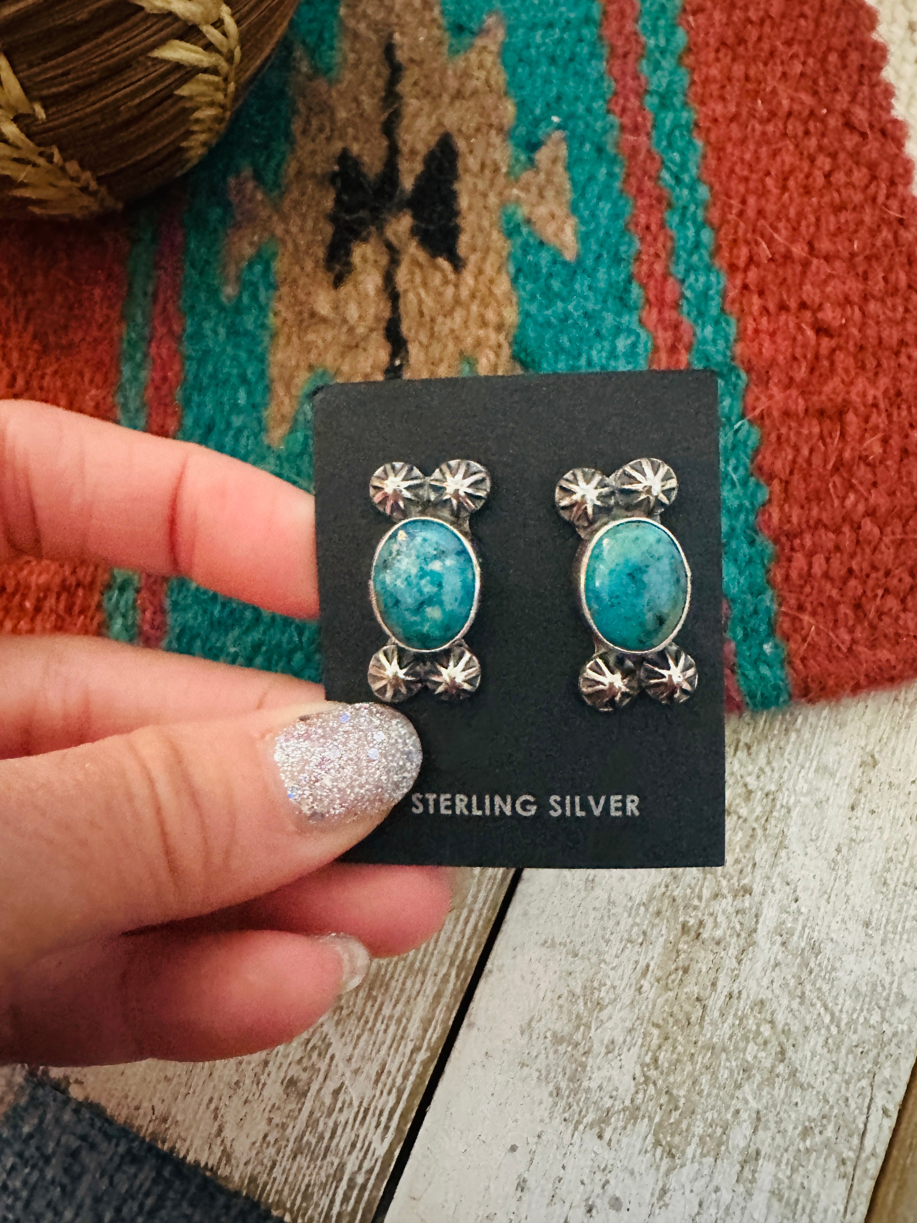 Navajo Sterling Silver & Turquoise Post Earrings