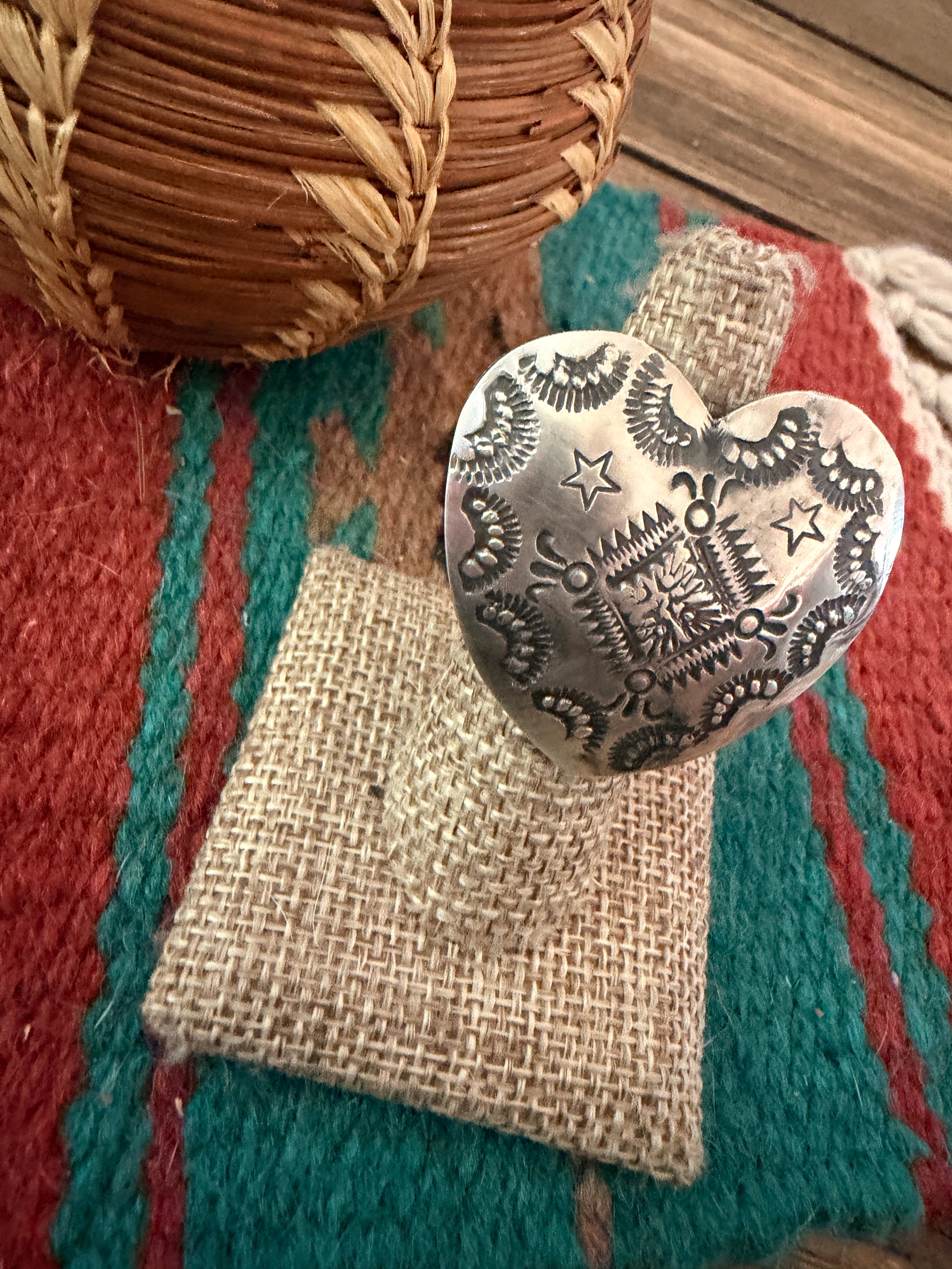 Handcrafted Sterling Silver Adjustable Heart Concho Ring by Vincent Platero