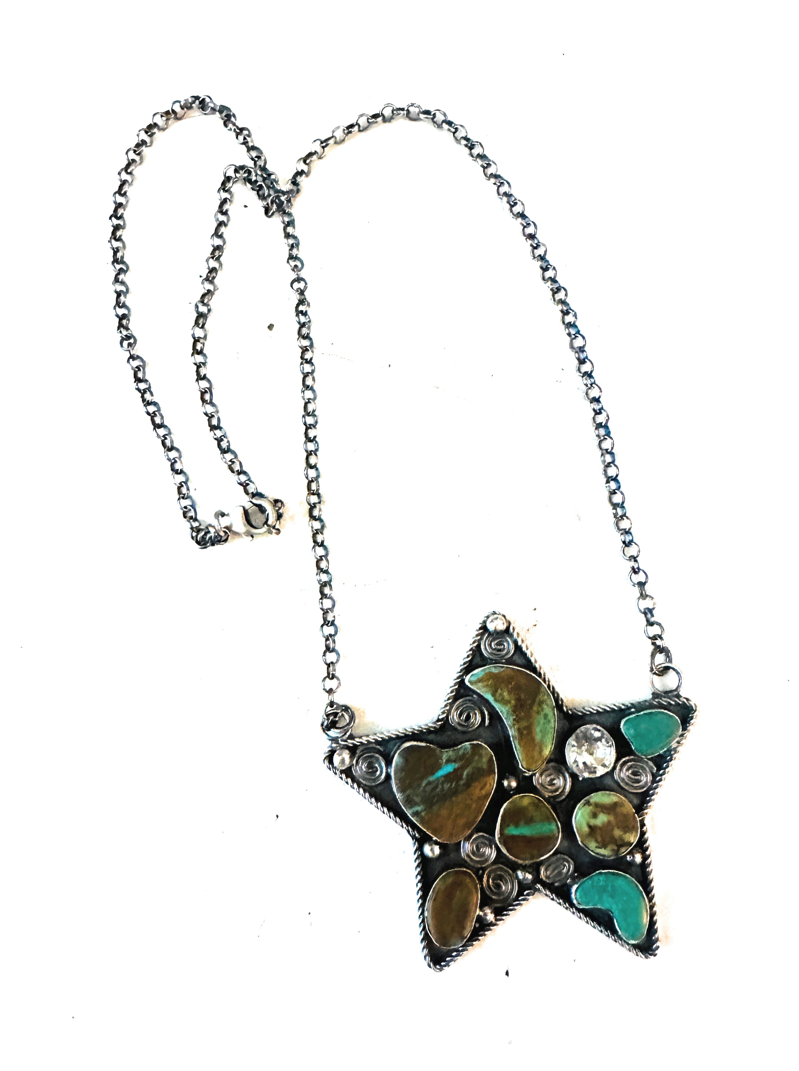 Navajo Sterling Silver & Royston Turquoise Star Necklace by Jacqueline Silver