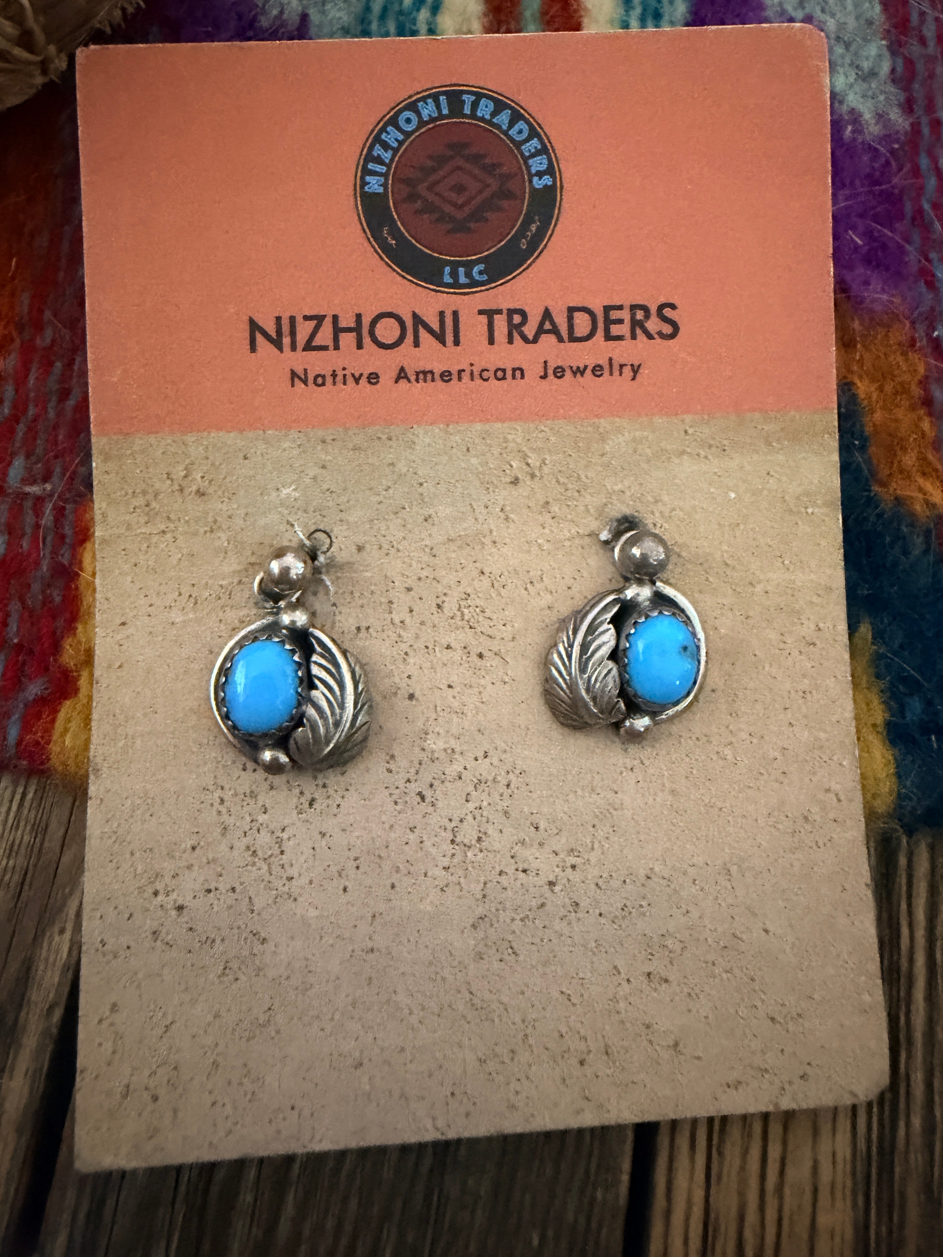 Old Pawn Handcrafted Sterling Silver & Turquoise Dangle Earrings