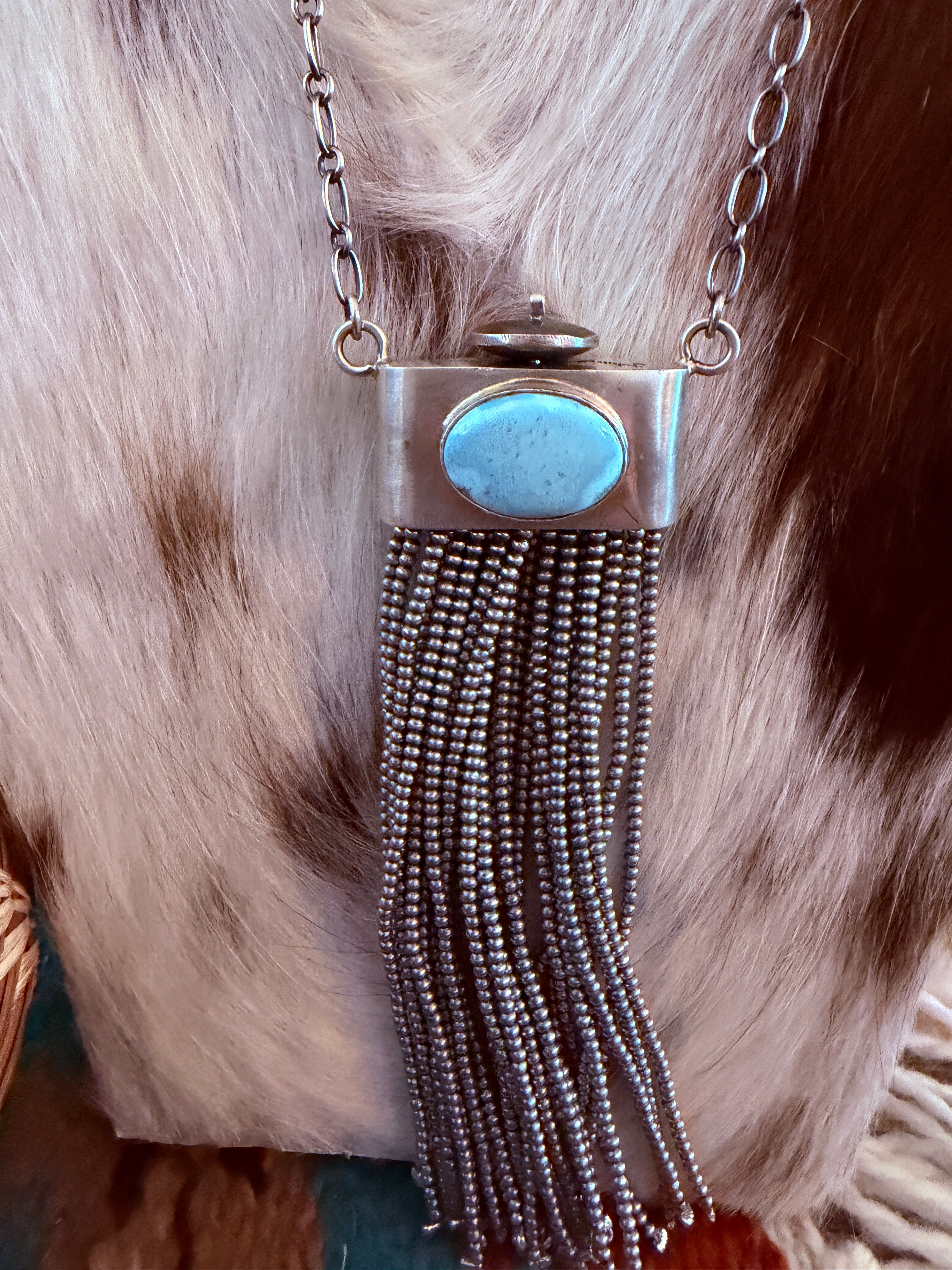 Handcrafted Golden Hills Turquoise & Sterling Silver Beaded Tassel Necklace