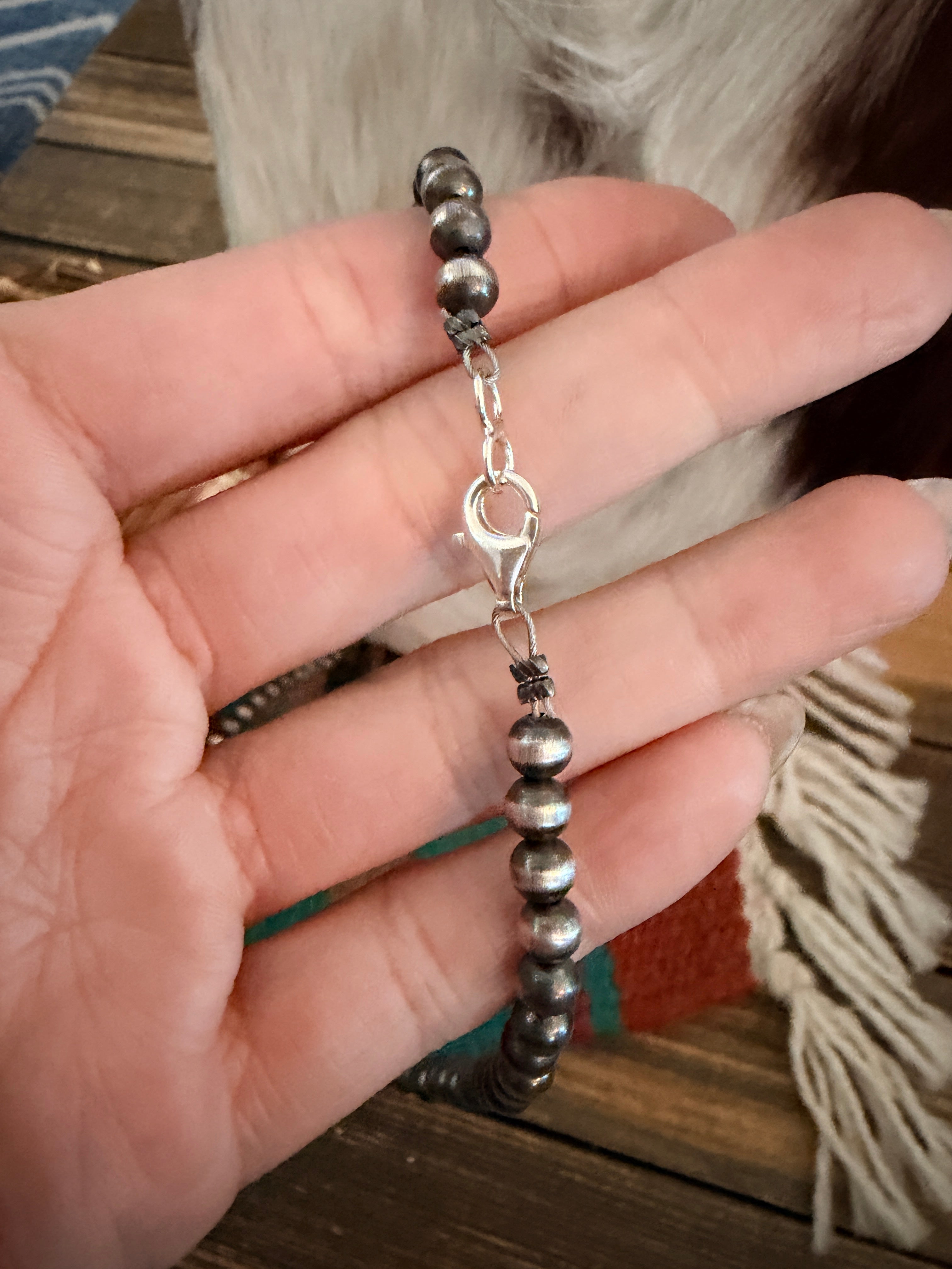 Handcrafted Turquoise & 5mm Sterling Silver Pearl 18” Beaded Necklace
